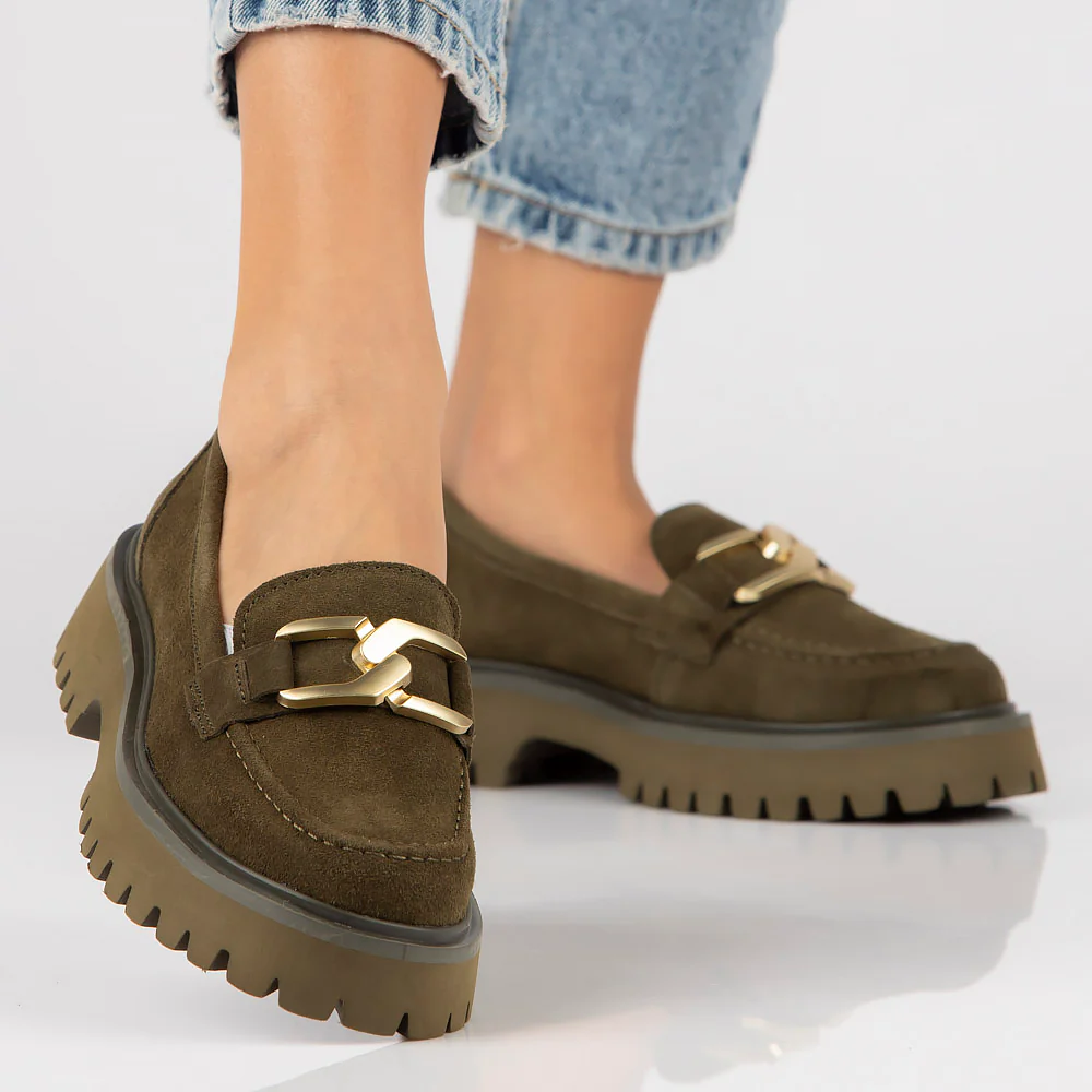 Pantofi dama din piele naturala verde khaki 13612 - Image 4