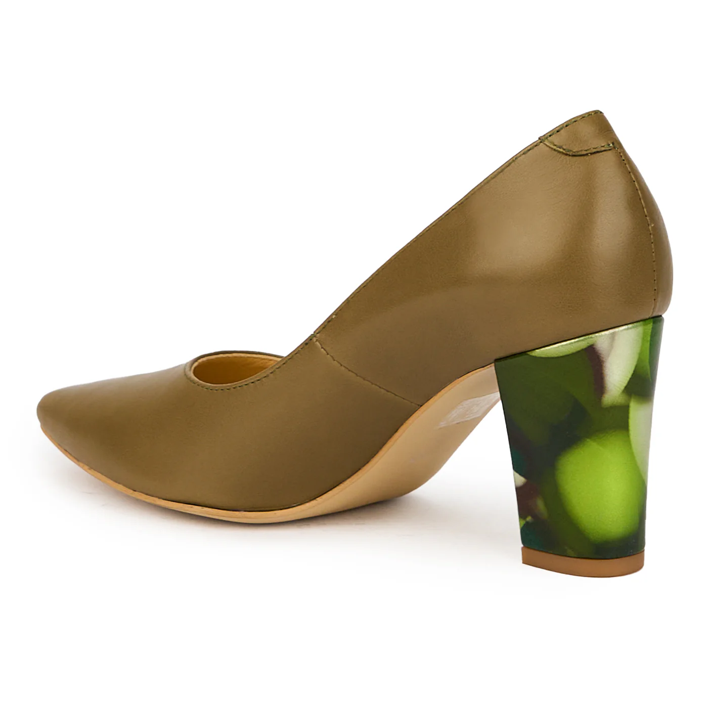 Pantofi dama din piele naturala verde maslina cu toc gros 7.5 cm 15705 - Image 2