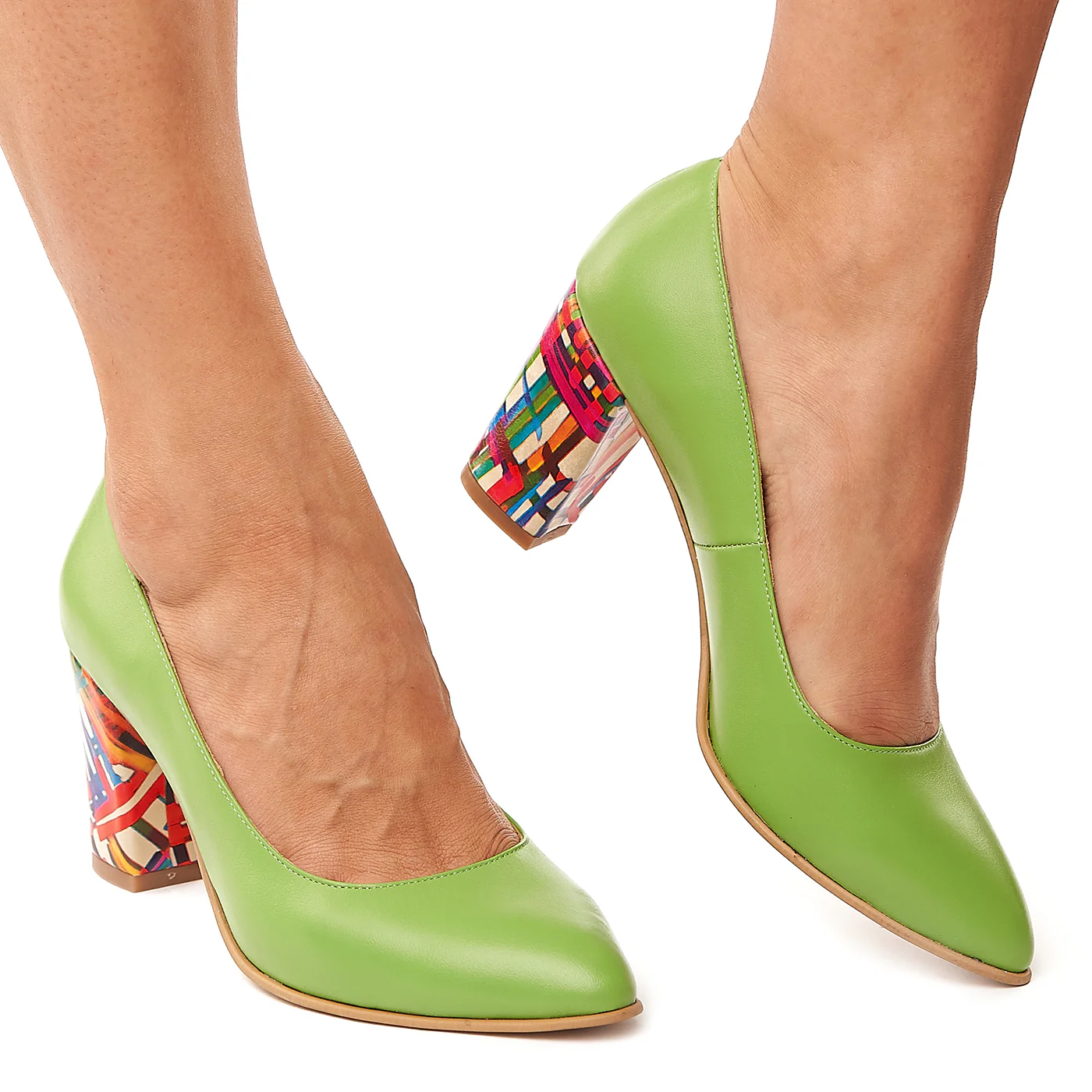 Pantofi dama din piele naturala verde toc colorat 4172 - Image 2