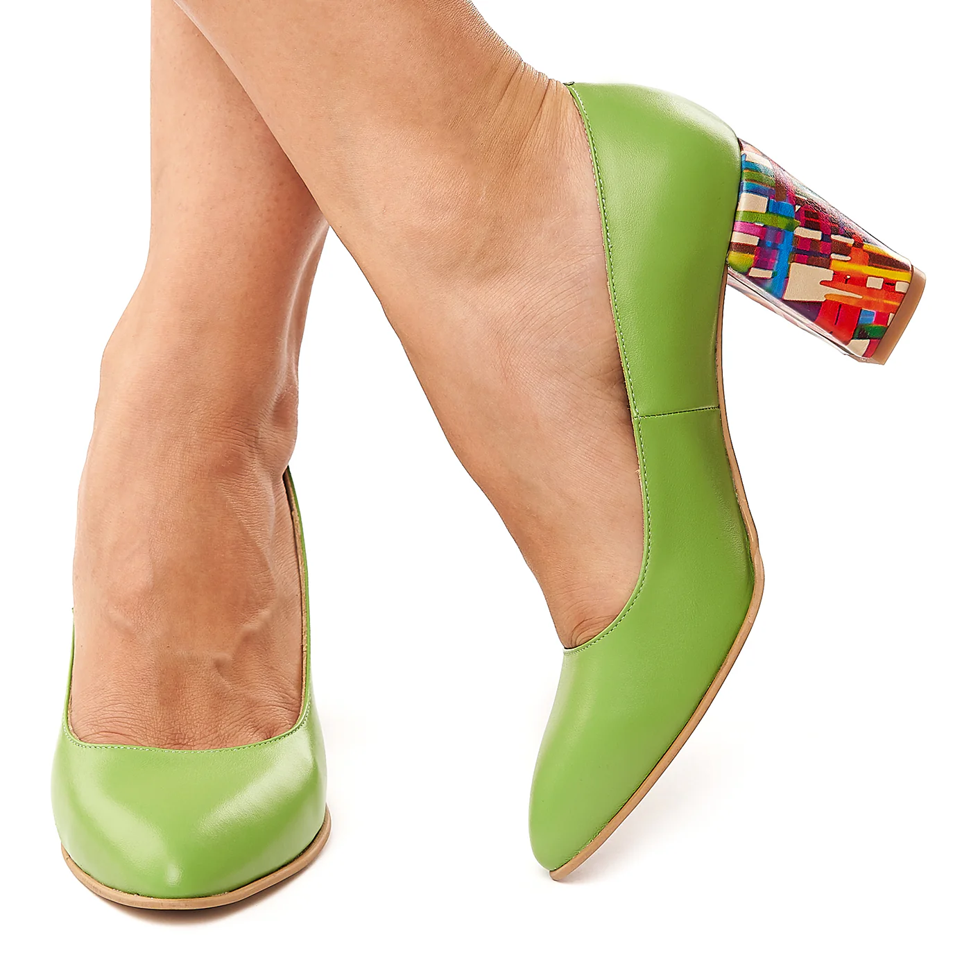 Pantofi dama din piele naturala verde toc colorat 4172 - Image 3