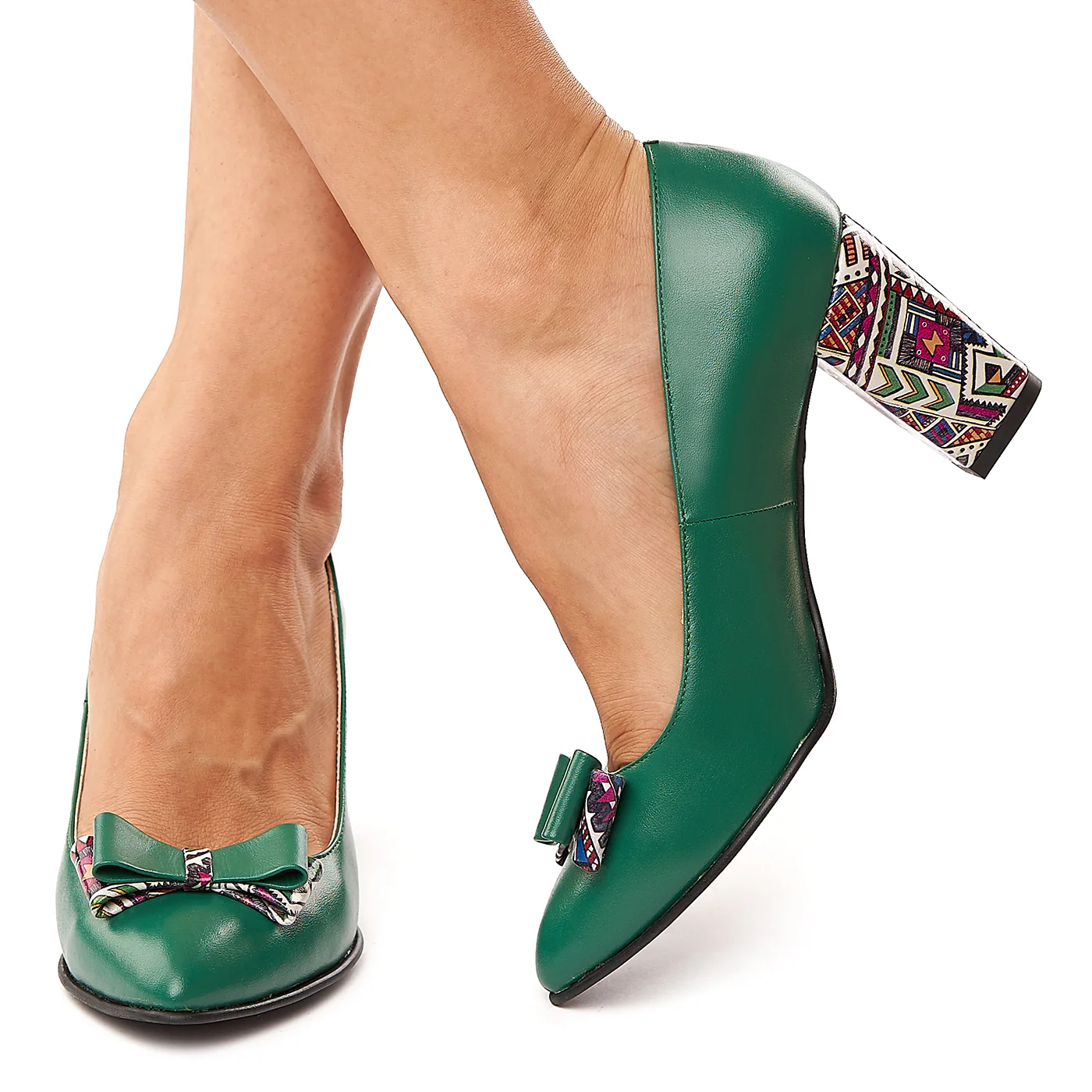 Pantofi dama din piele naturala verde toc colorat 4182 - Image 3