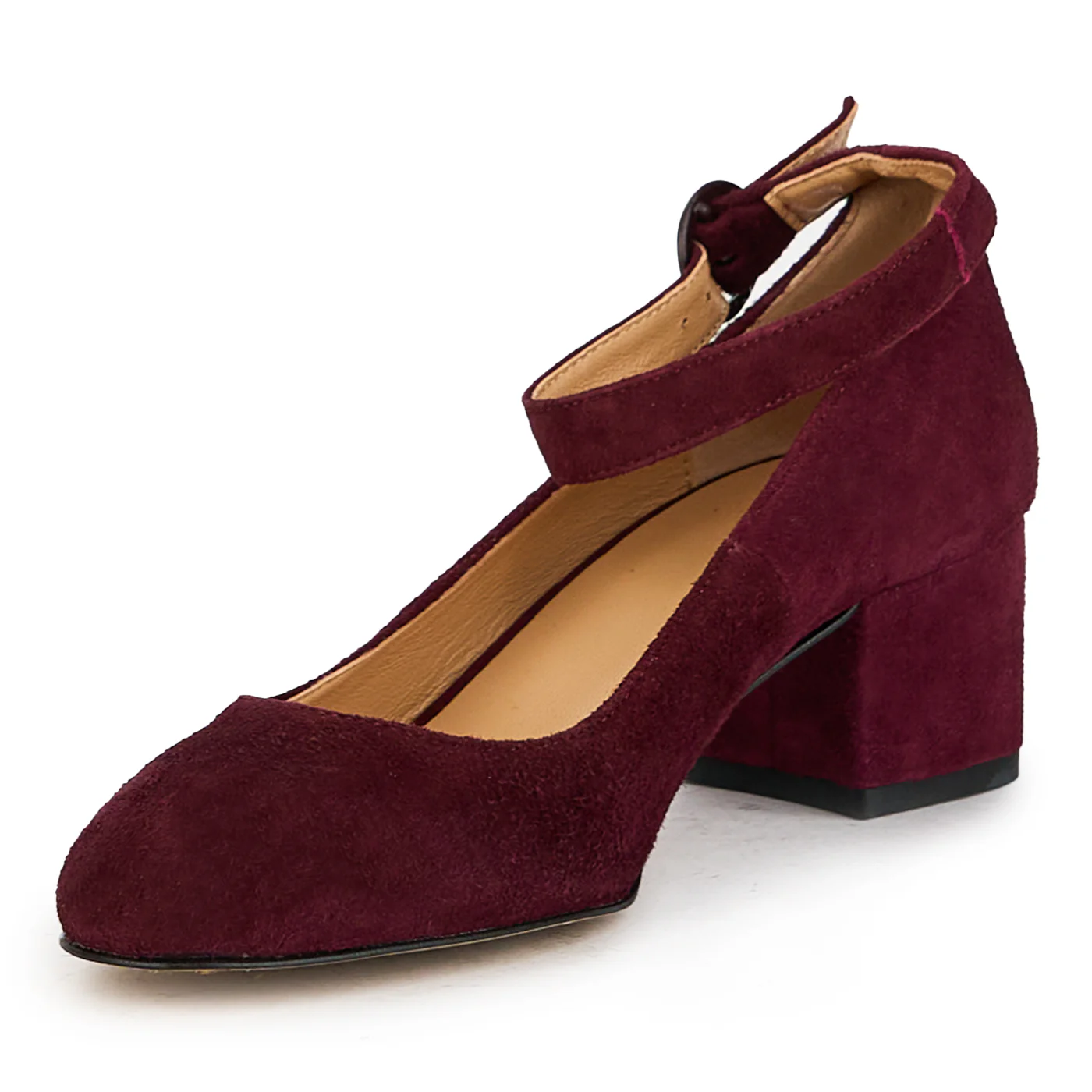 Pantofi dama din piele naturala visinie cu bareta pe glezna 17321 - Image 3