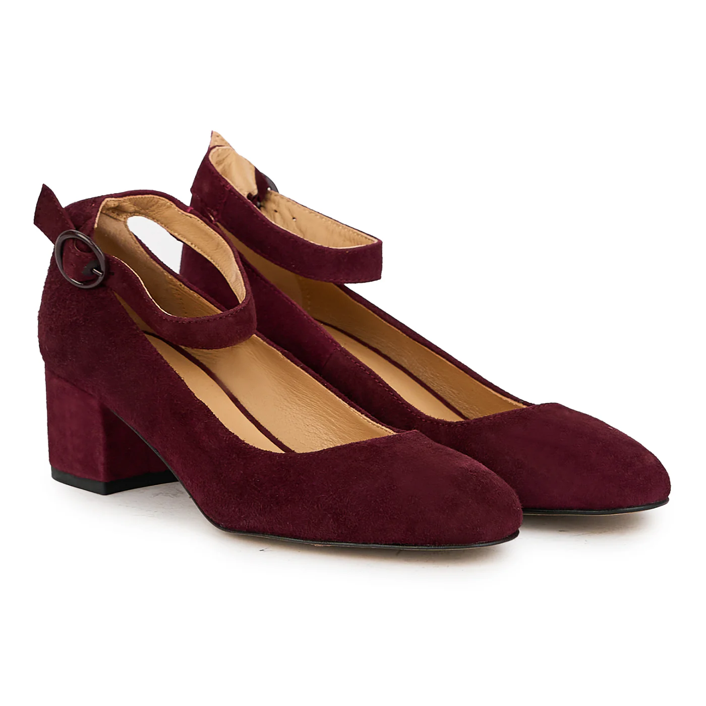 Pantofi dama din piele naturala visinie cu bareta pe glezna 17321 - Image 4
