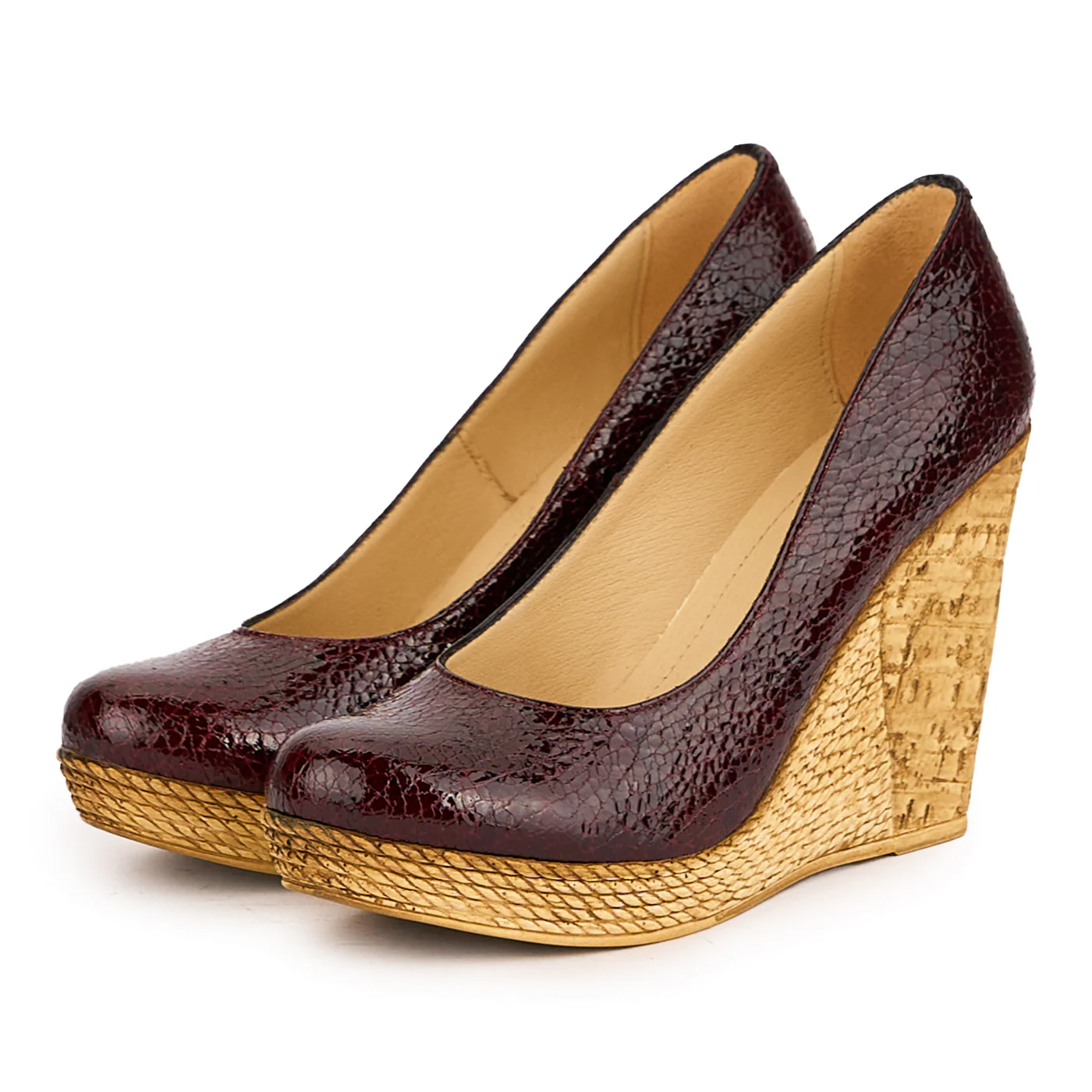 Pantofi dama din piele naturala visinie cu platforma 10.5 cm 16679 - Image 3