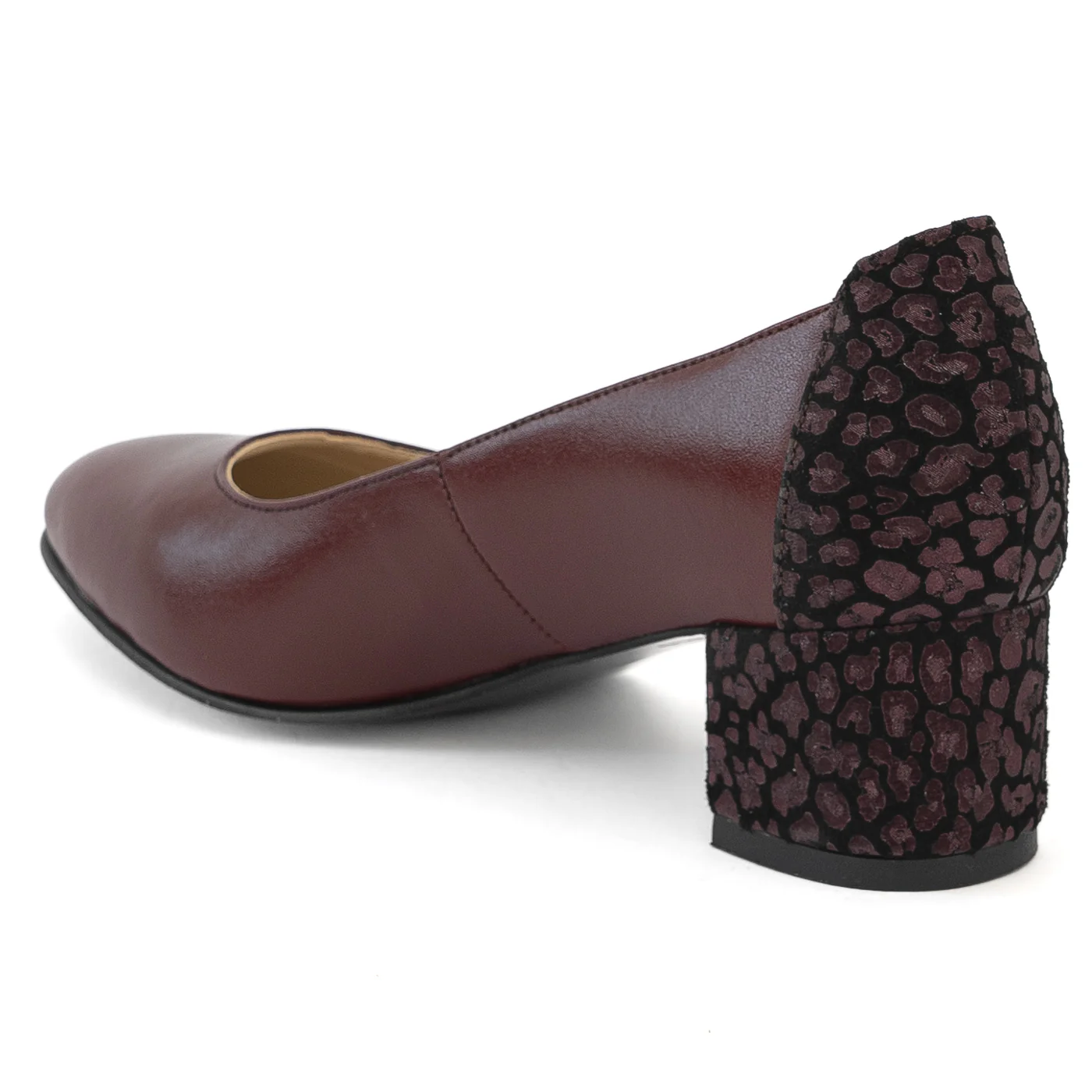 Pantofi dama din piele naturala visinie cu toc gros 13992 - Image 2