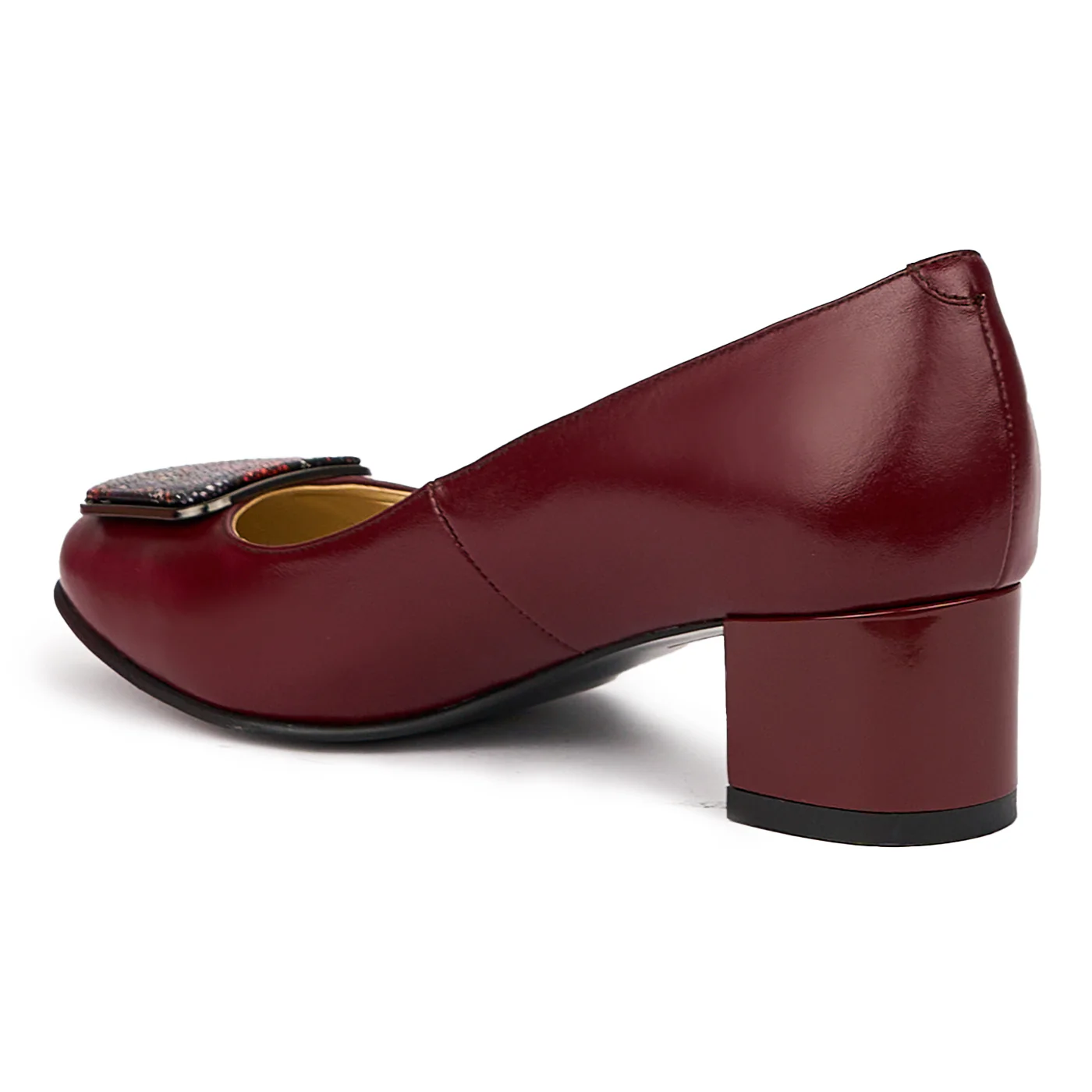 Pantofi dama din piele naturala visinie cu toc gros 4.5 cm 14364 - Image 2