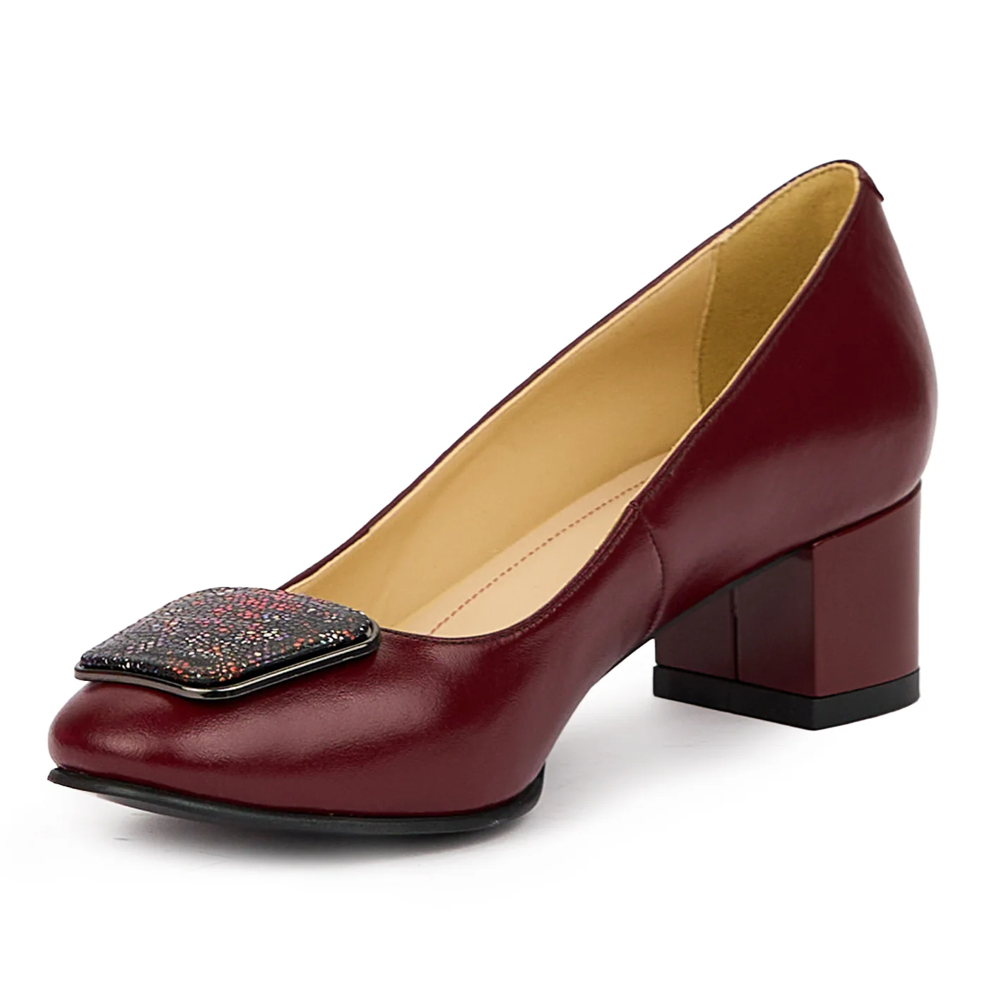 Pantofi dama din piele naturala visinie cu toc gros 4.5 cm 14364 - Image 3