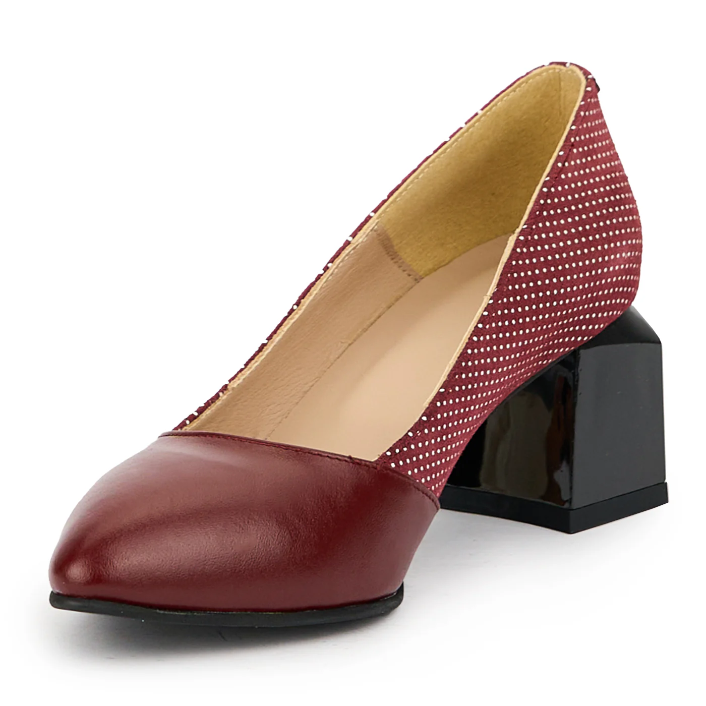 Pantofi dama din piele naturala visinie cu toc gros 5.5 cm 14793 - Image 3