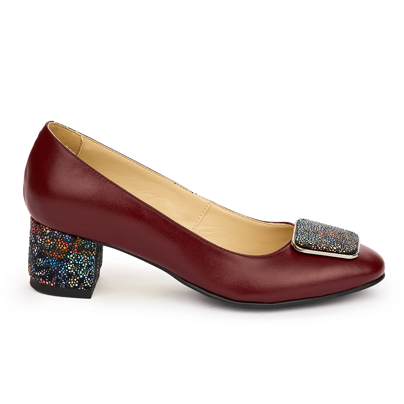 Pantofi dama din piele naturala visinie cu toc gros 5 cm 13777