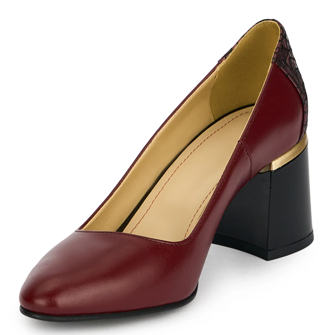Pantofi dama din piele naturala visinie cu toc gros 6.5 cm 19438 - Image 3