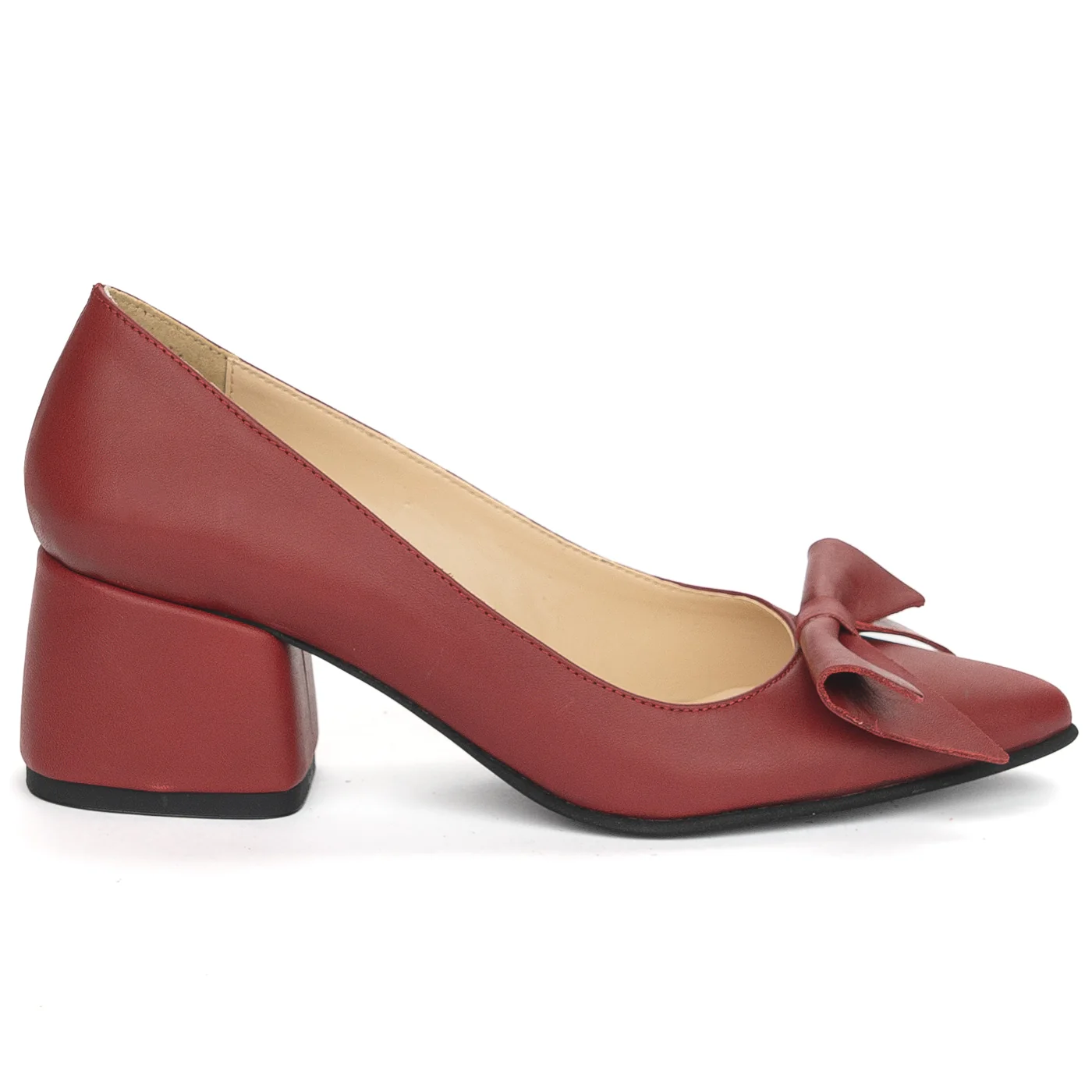 Pantofi dama din piele naturala visinie cu toc gros 6 cm 13908