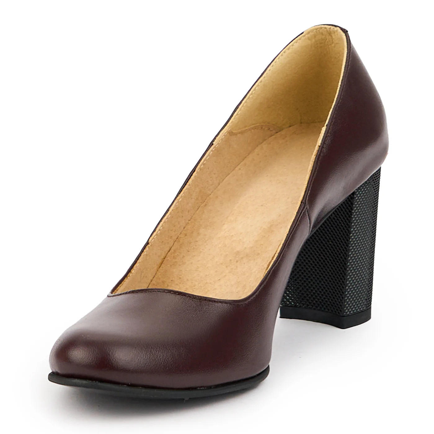 Pantofi dama din piele naturala visinie cu toc gros 7.5 cm 14724 - Image 3