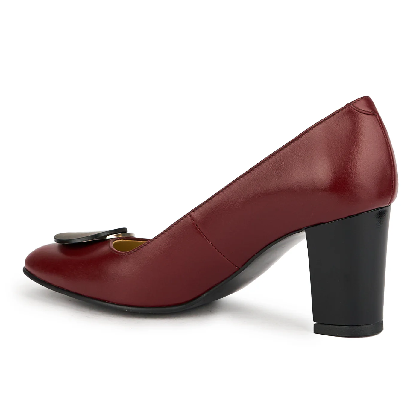 Pantofi dama din piele naturala visinie cu toc gros 7.5 cm 15103 - Image 2