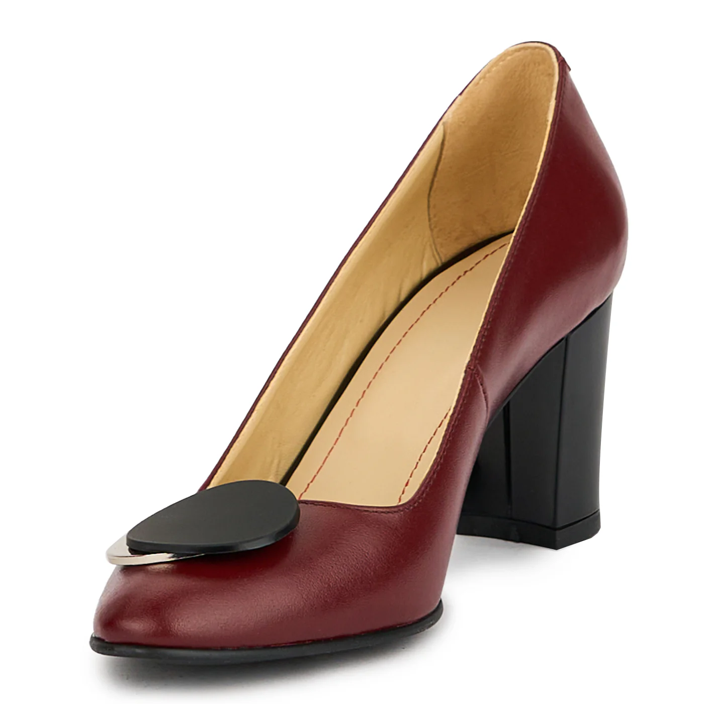 Pantofi dama din piele naturala visinie cu toc gros 7.5 cm 15103 - Image 3