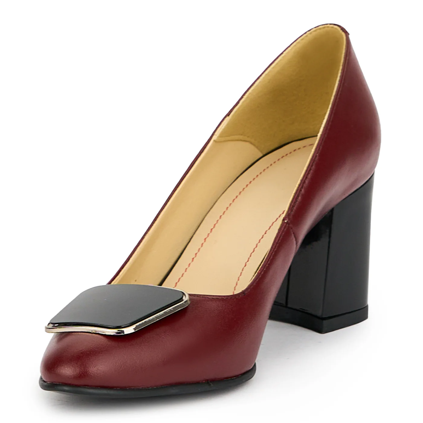 Pantofi dama din piele naturala visinie cu toc gros 7 cm 15027 - Image 3