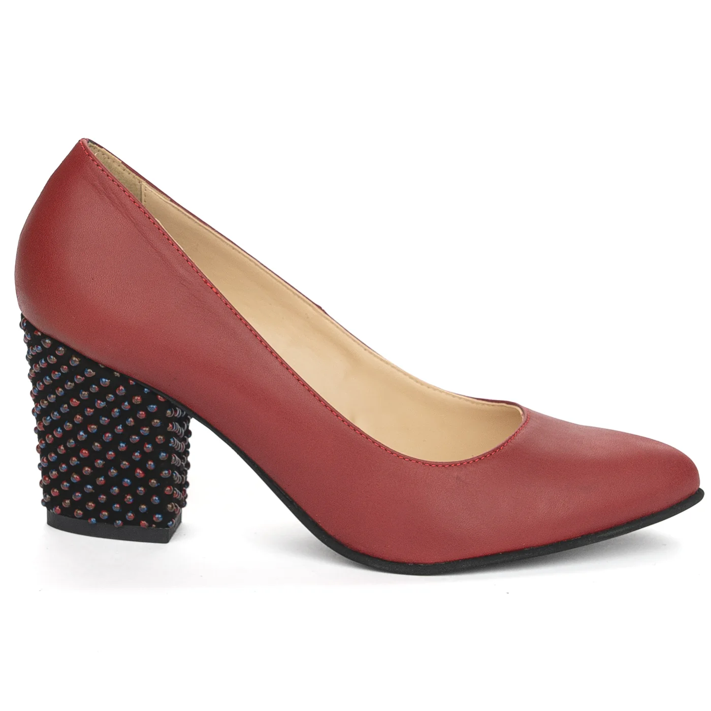 Pantofi dama din piele naturala visinie cu toc gros 8 cm 13895