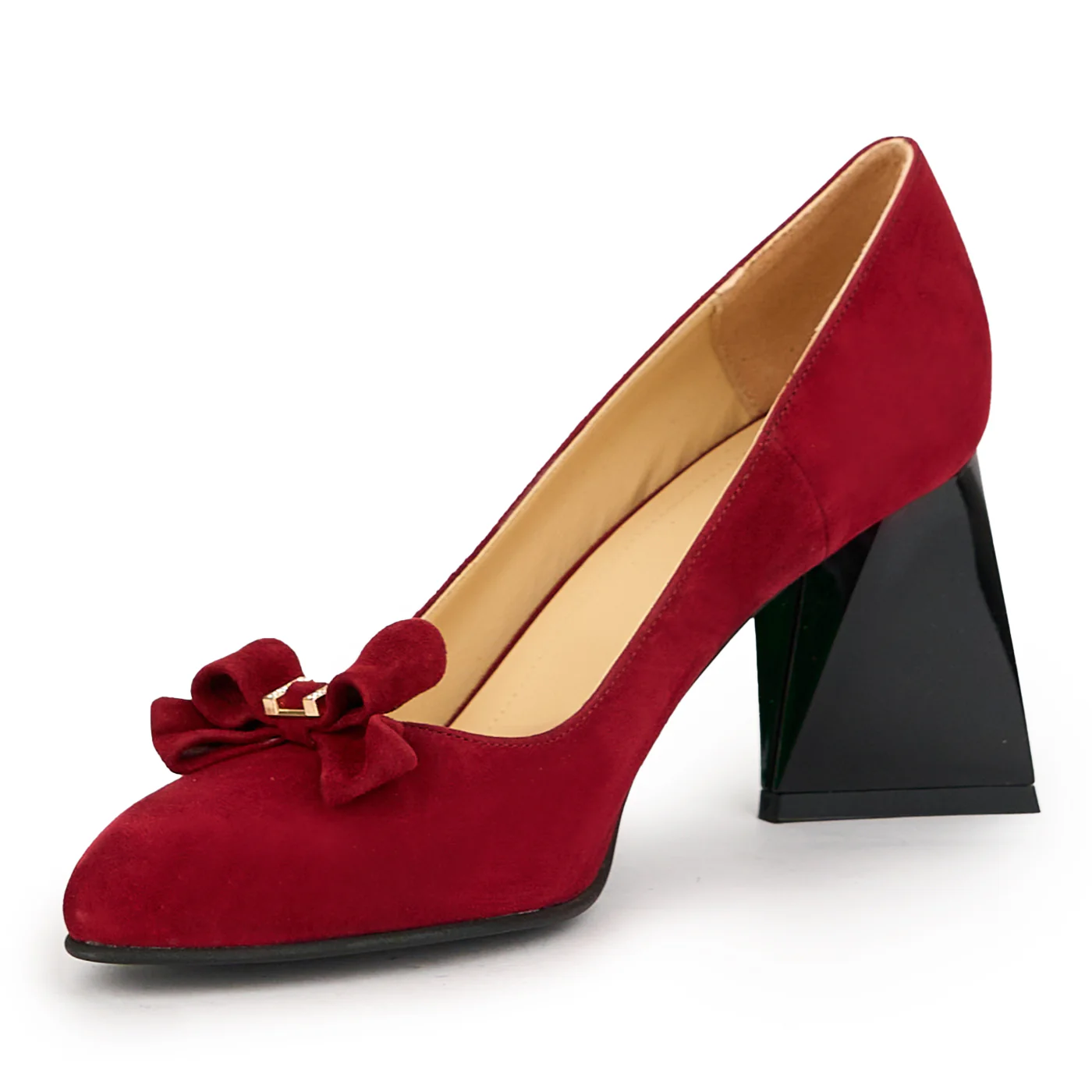 Pantofi dama din piele naturala visinie cu toc gros 8 cm 14947 - Image 3