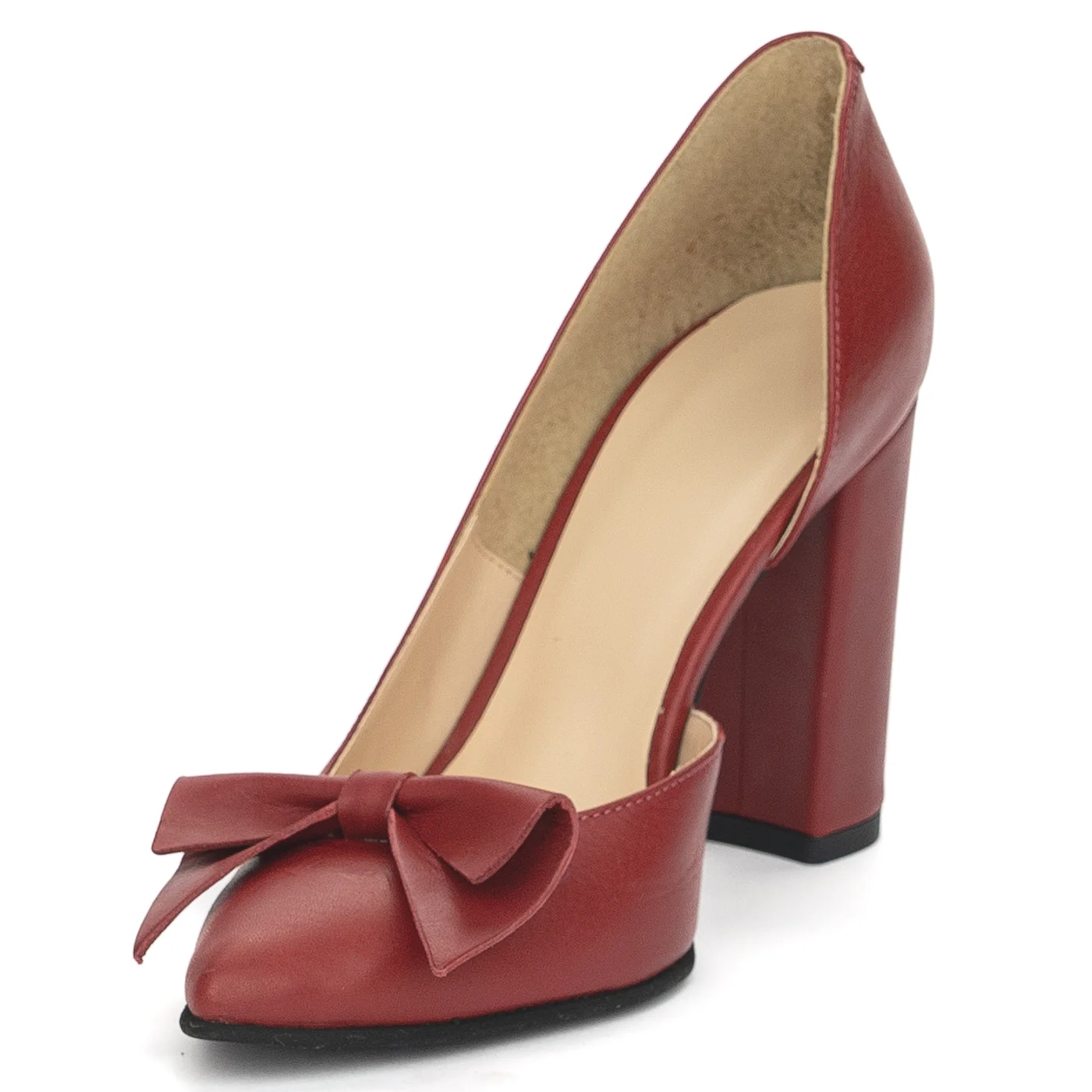 Pantofi dama din piele naturala visinie cu toc gros 9.5 cm 13913 - Image 3