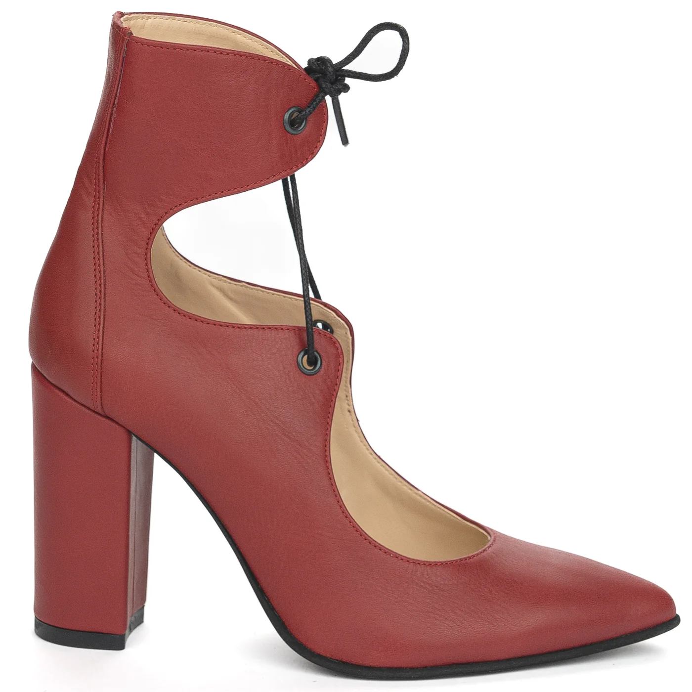 Pantofi dama din piele naturala visinie cu toc gros 9.5 cm 13914