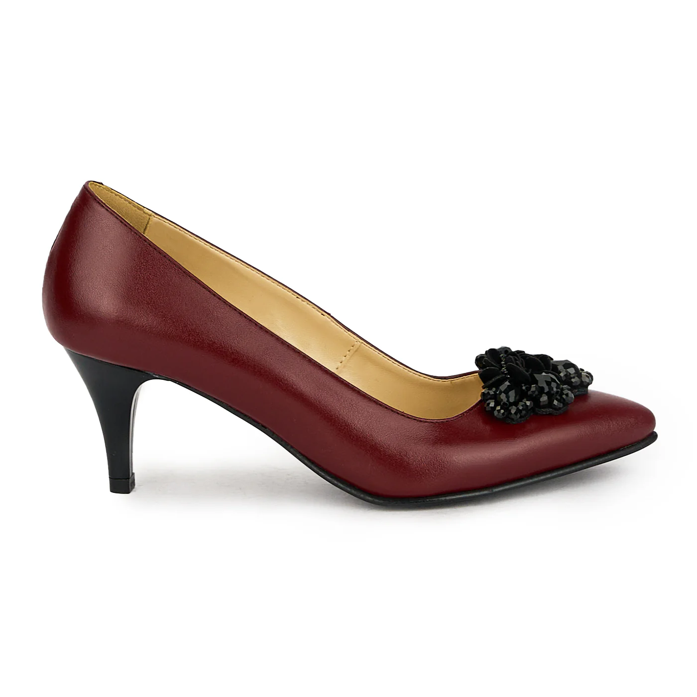 Pantofi dama din piele naturala visinie cu toc subtire 17522