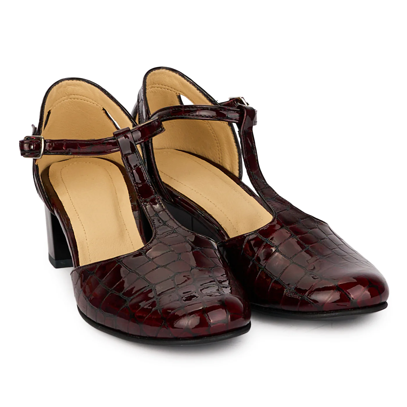 Pantofi dama din piele naturala visinie decupati lateral cu toc gros 4.5 cm 18503 - Image 4