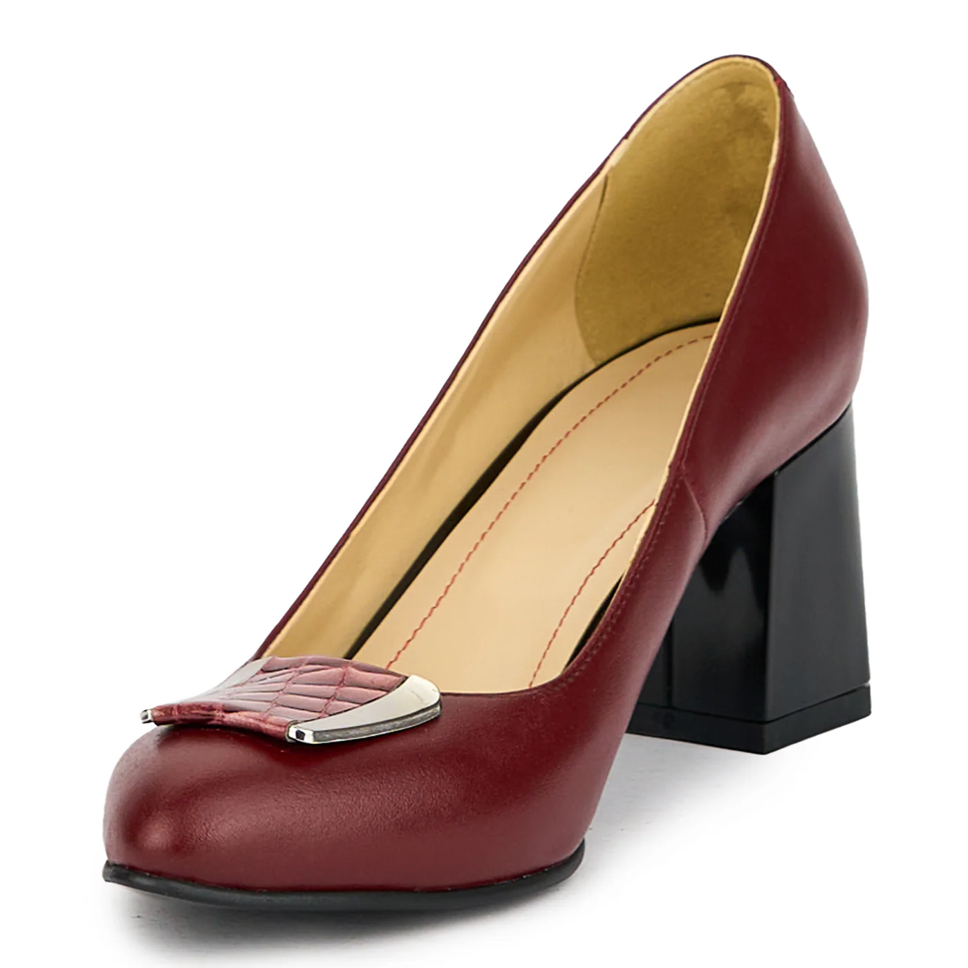 Pantofi dama din piele naturala visiniu cu toc gros 7 cm 15052 - Image 3