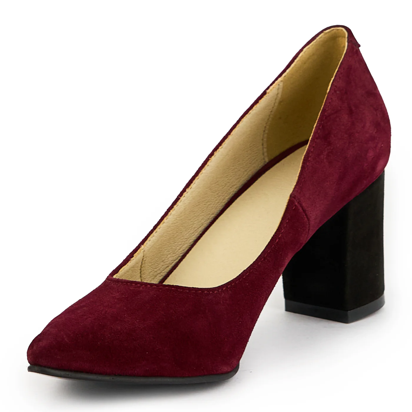 Pantofi dama din piele naturala visiniu cu toc gros 9 cm 14873 - Image 3