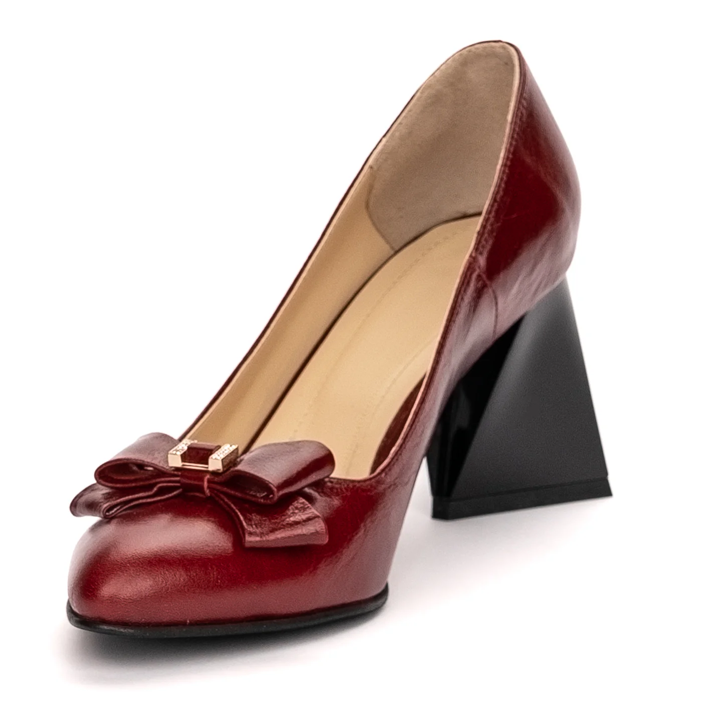 Pantofi dama din piele naturala visiniu toc gros 13388 - Image 3