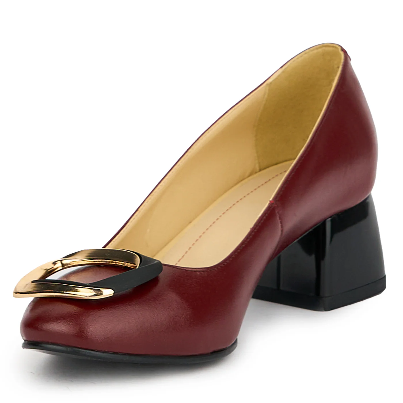 Pantofi dama din piele naturala visiniu toc gros 6 cm 15097 - Image 3