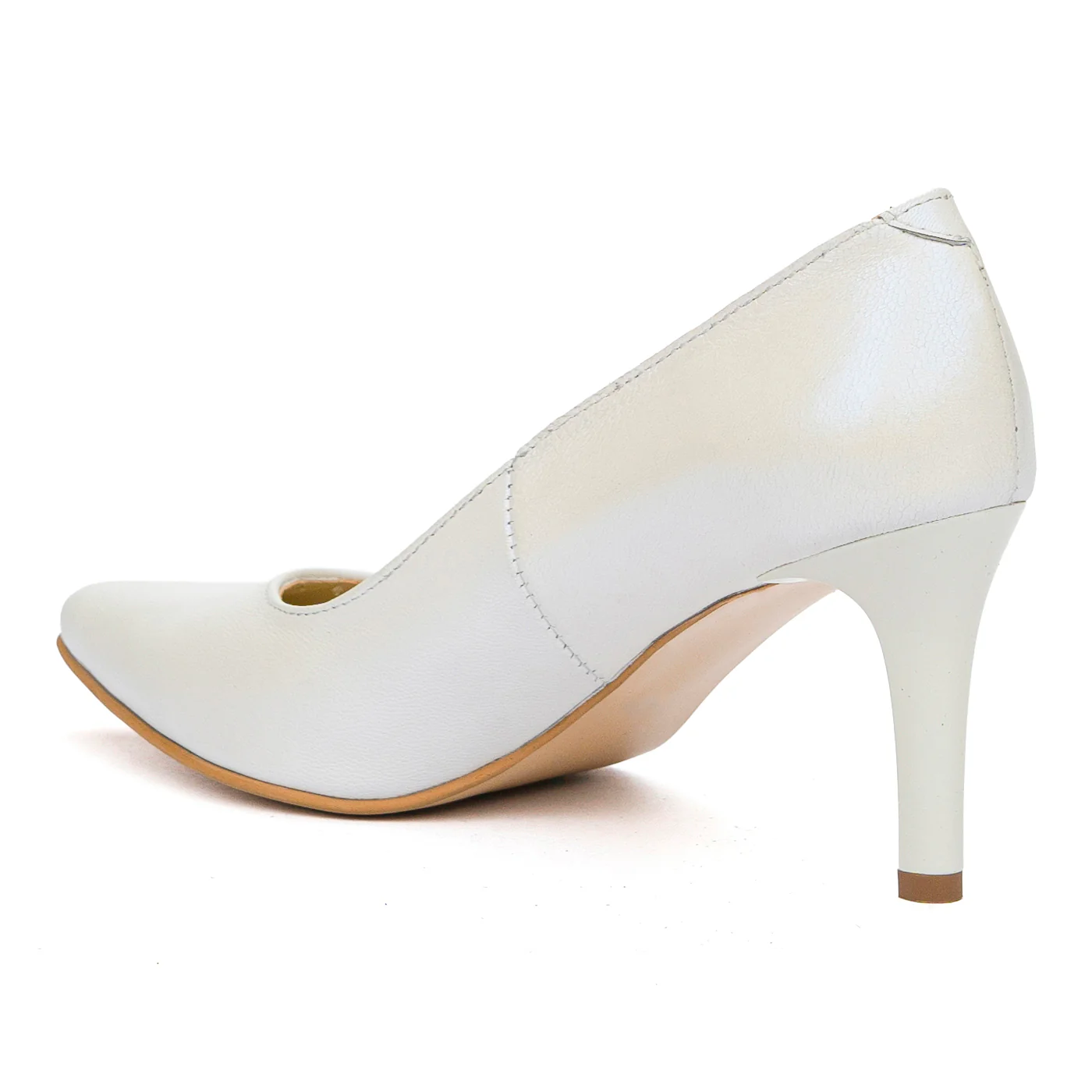 Pantofi Dama Eleganti cu Toc 8 Cm din Piele Naturala Albi 4067 - Image 3