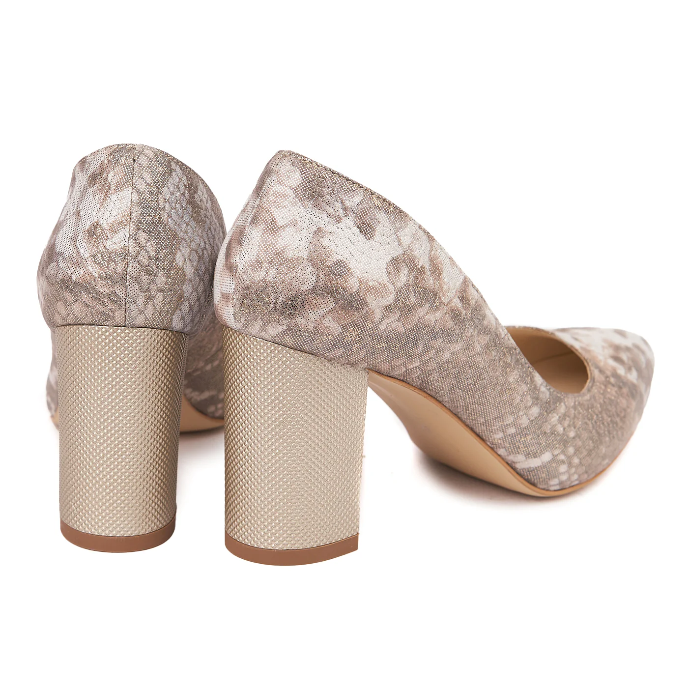 Pantofi dama toc gros din piele naturala bej 4607 - Image 2