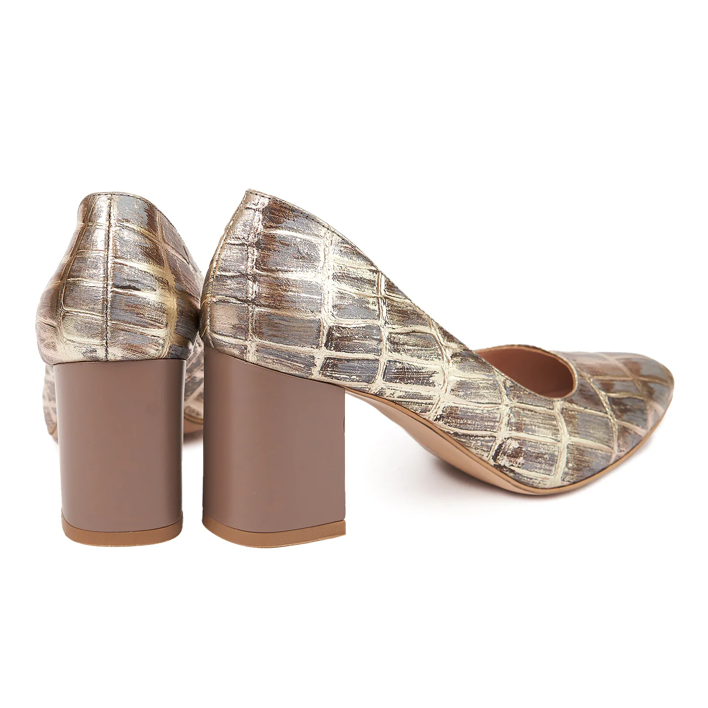 Pantofi dama toc gros din piele naturala bej 4779 - Image 2