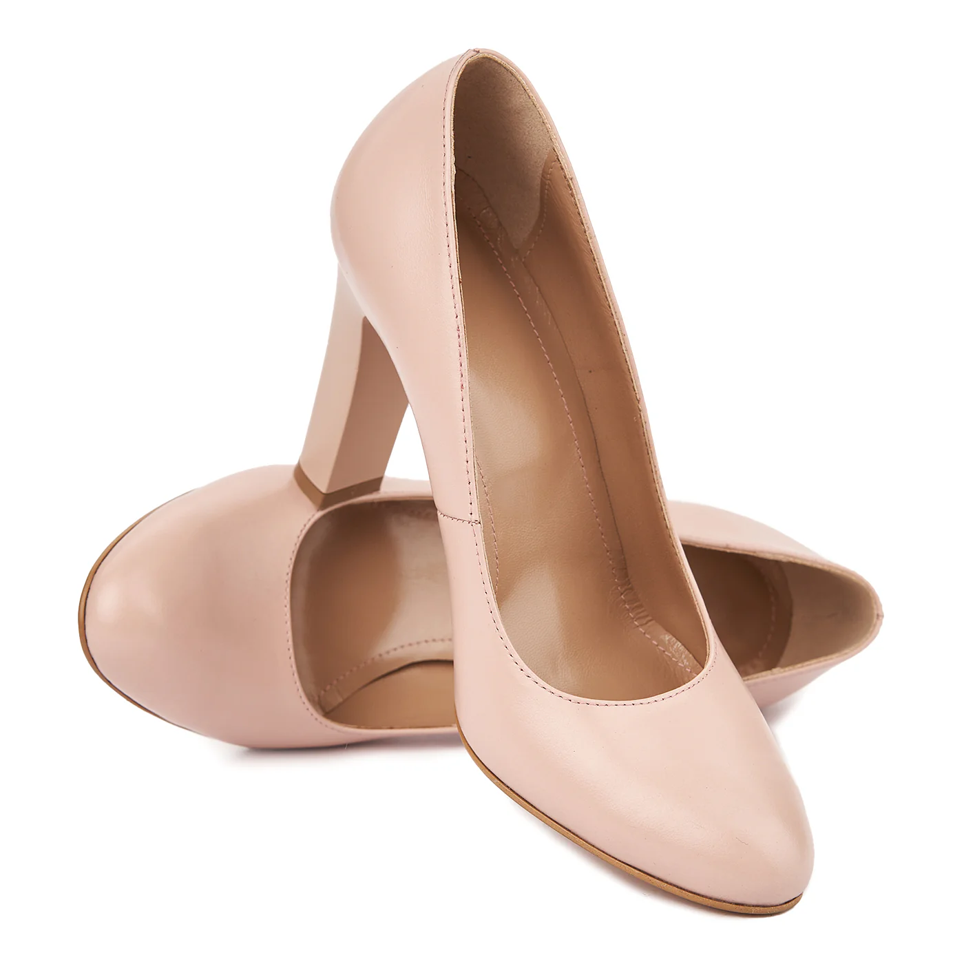 Pantofi dama toc gros din piele naturala bej 4801 - Image 4