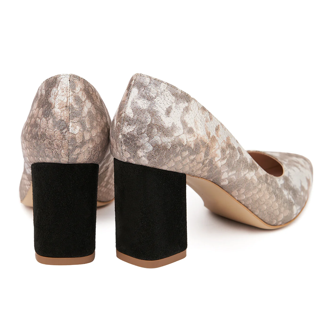 Pantofi dama toc gros din piele naturala bej 4804 - Image 2