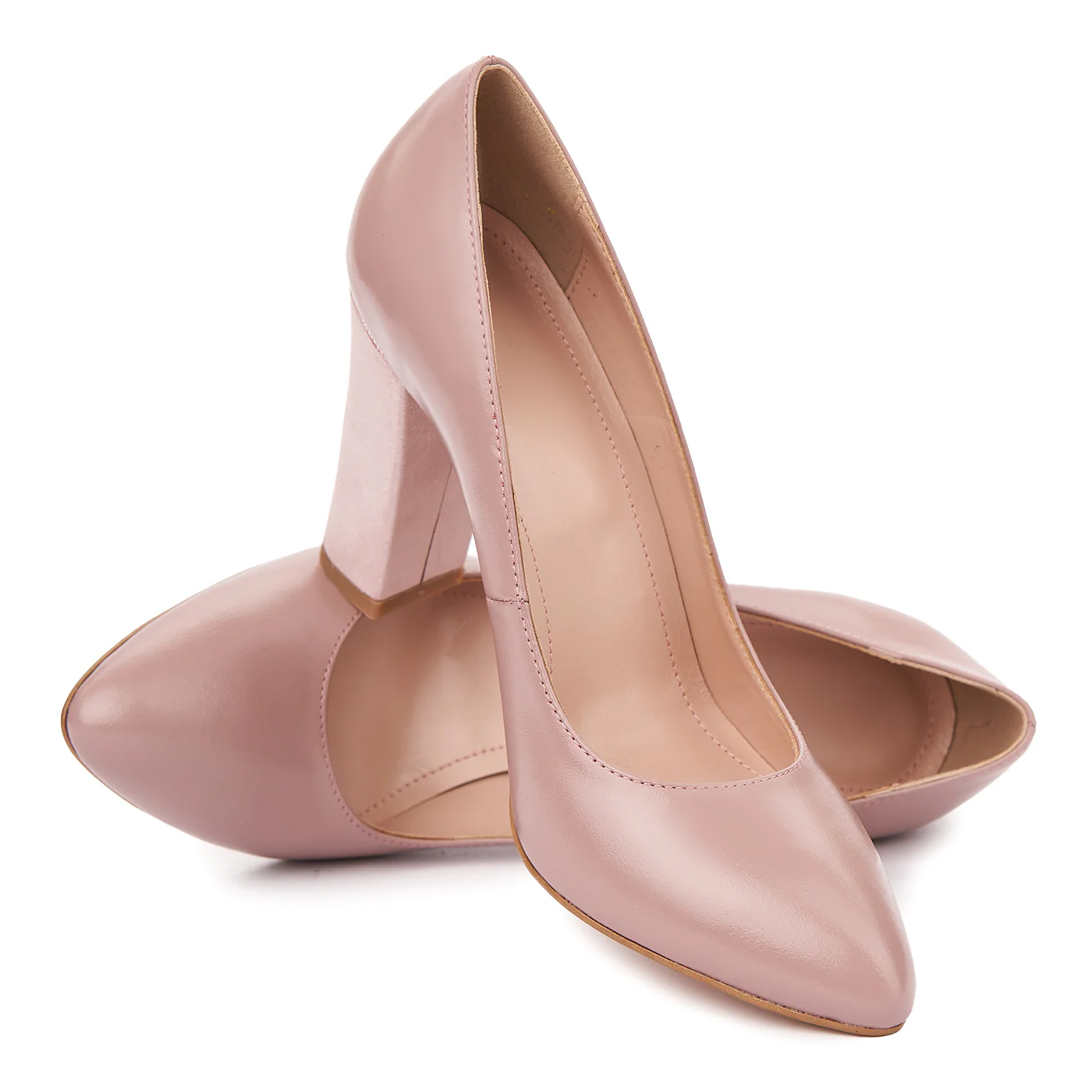 Pantofi dama toc gros din piele naturala pudra 4810 - Image 4