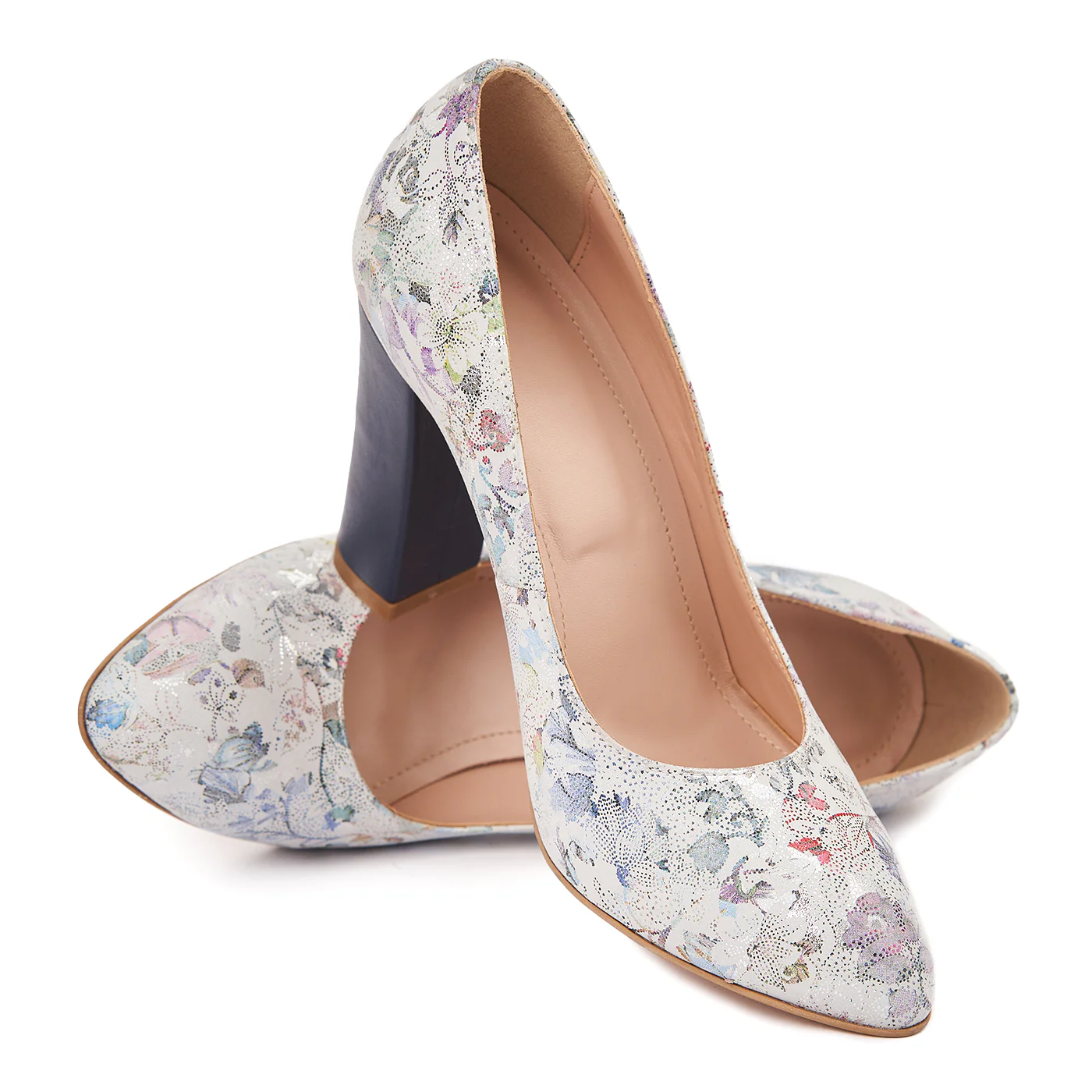 Pantofi dama toc gros din piele naturala bej 4824 - Image 4