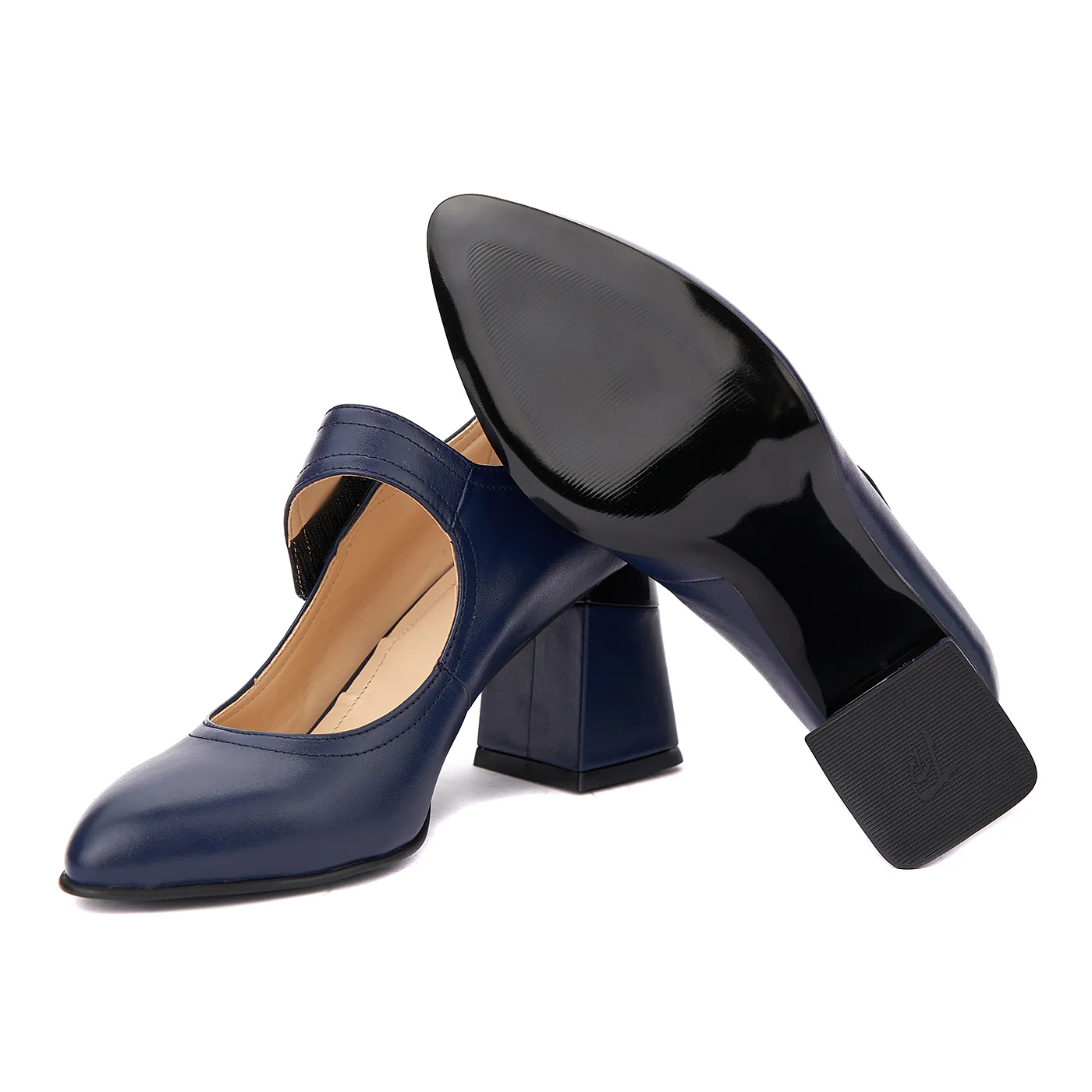 Pantofi dama toc gros din piele naturala bleumarin 4340 - Image 3