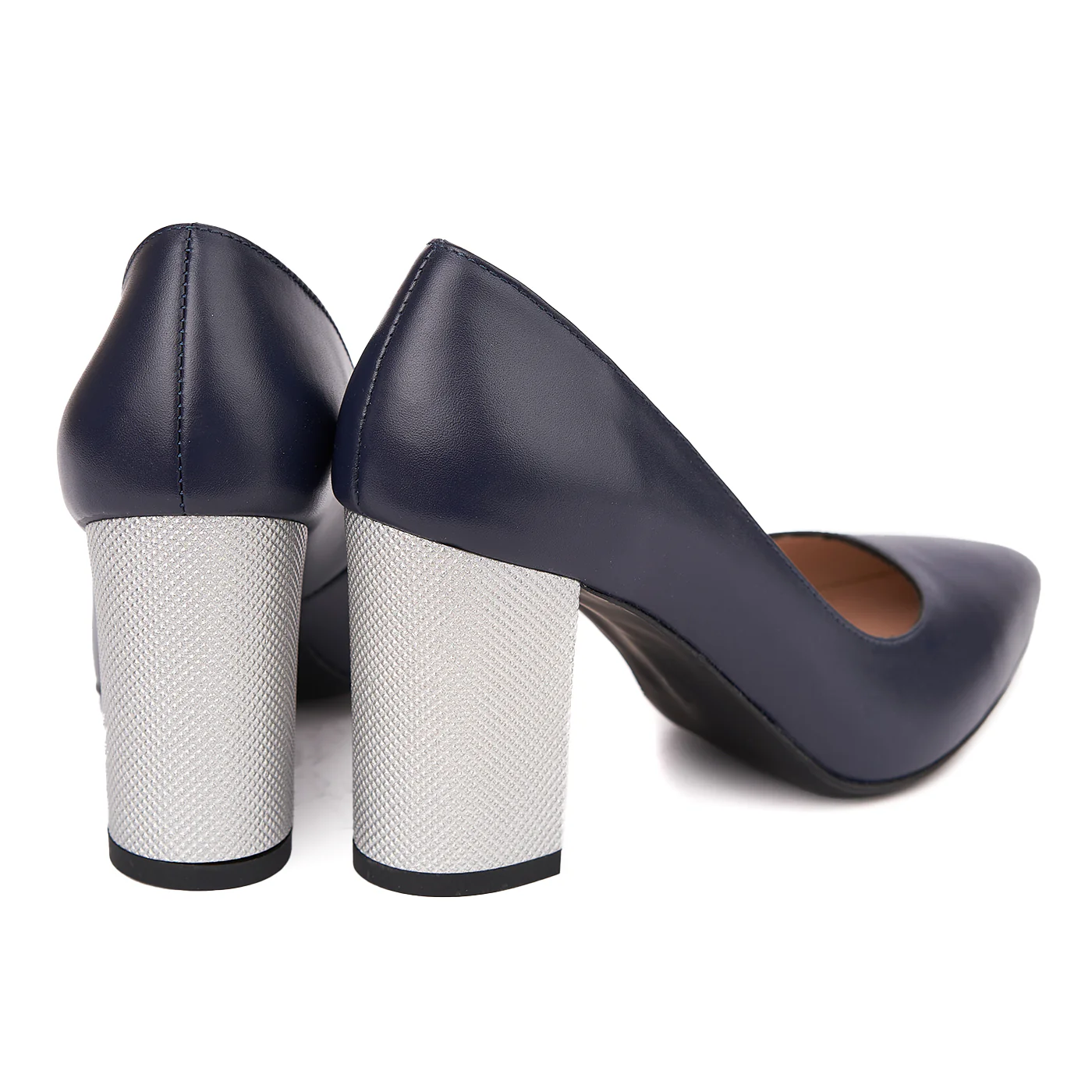 Pantofi dama toc gros din piele naturala bleumarin 4622 - Image 2