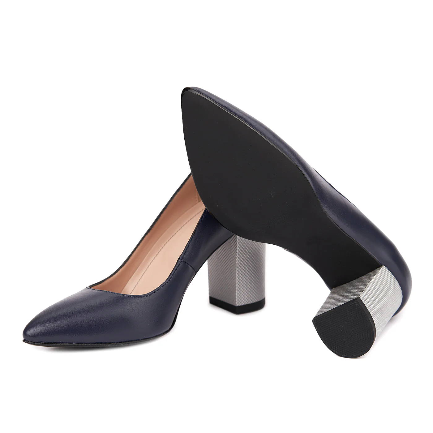 Pantofi dama toc gros din piele naturala bleumarin 4622 - Image 3