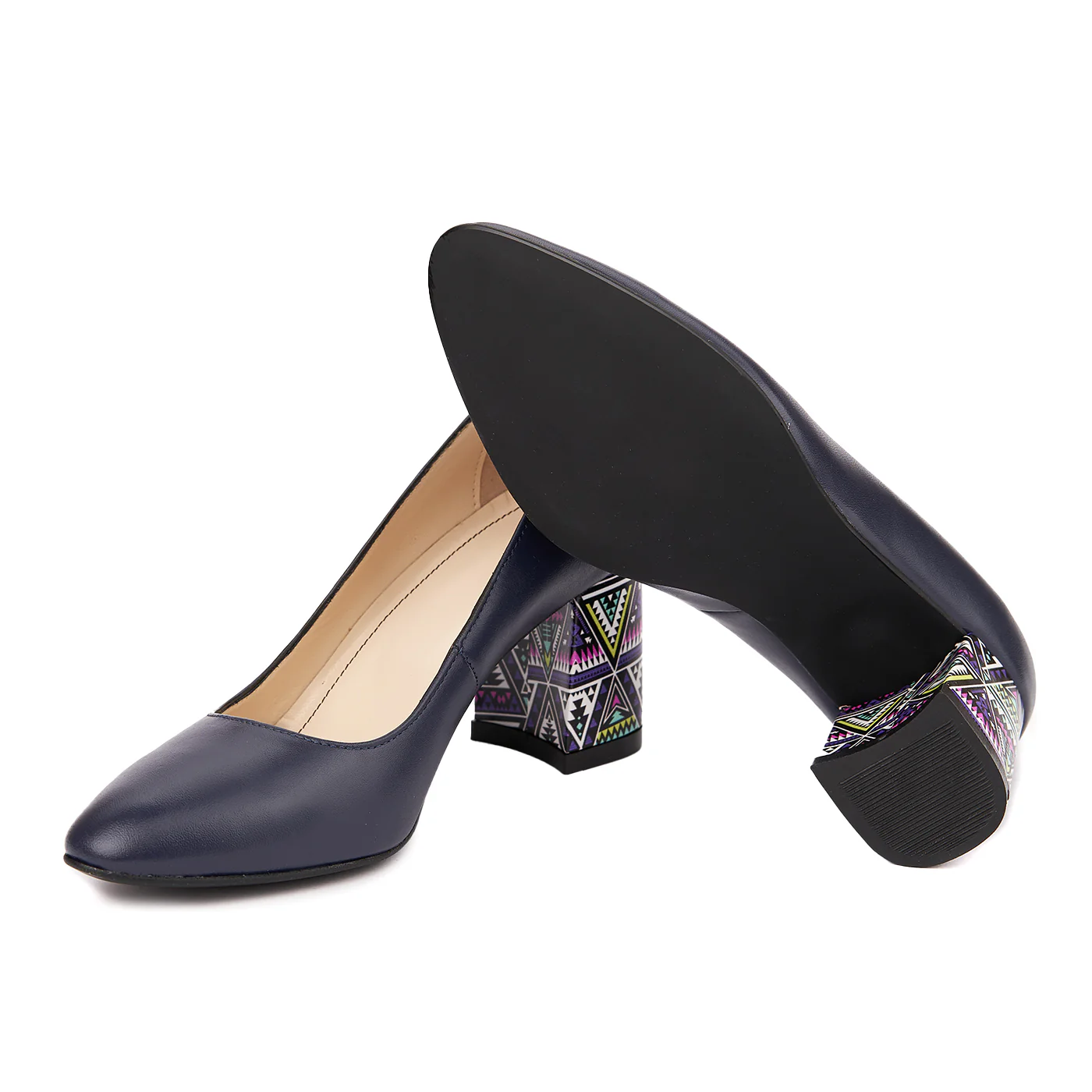 Pantofi dama toc gros din piele naturala bleumarin 4624 - Image 3