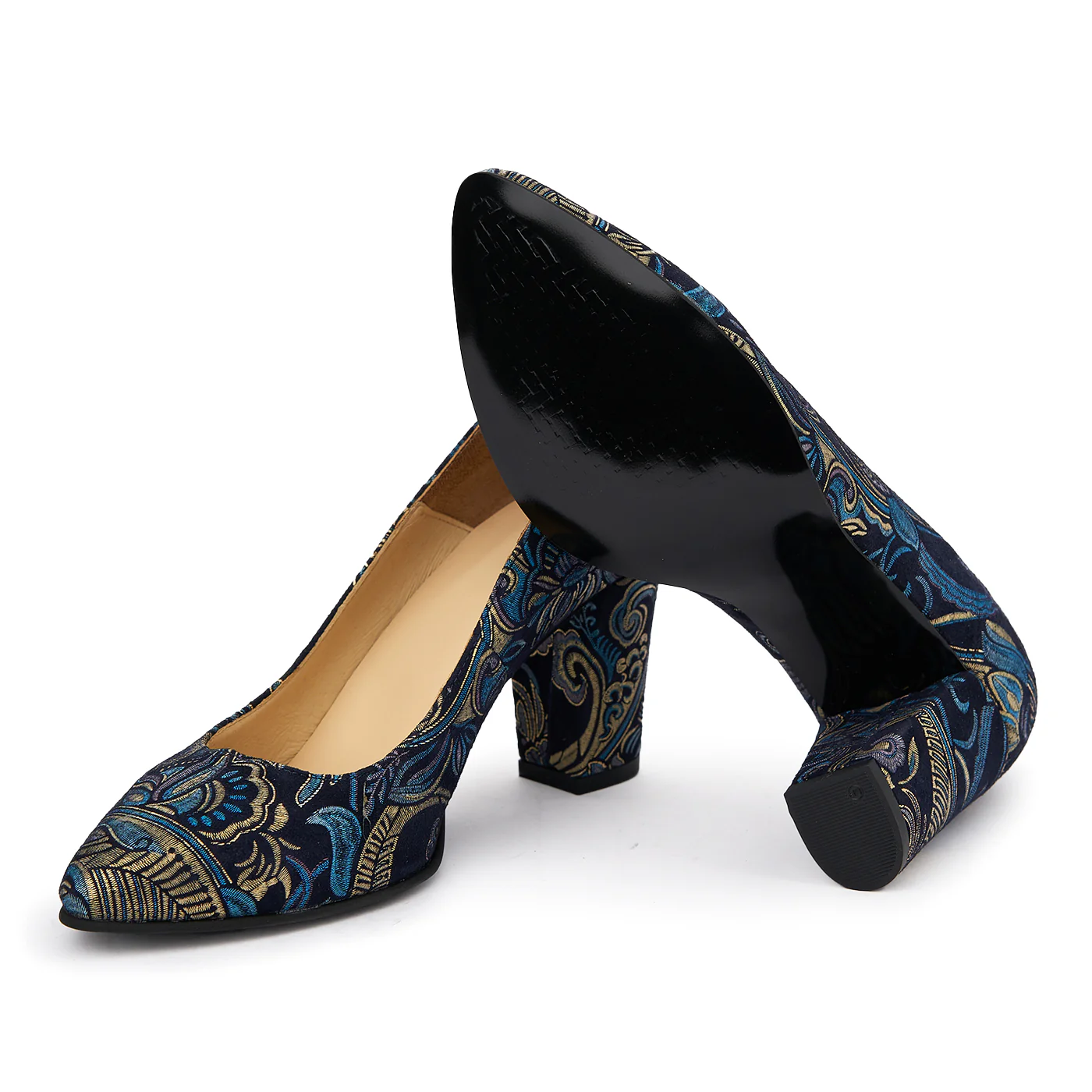 Pantofi dama toc gros din Piele Naturala bleumarin 4982 - Image 3