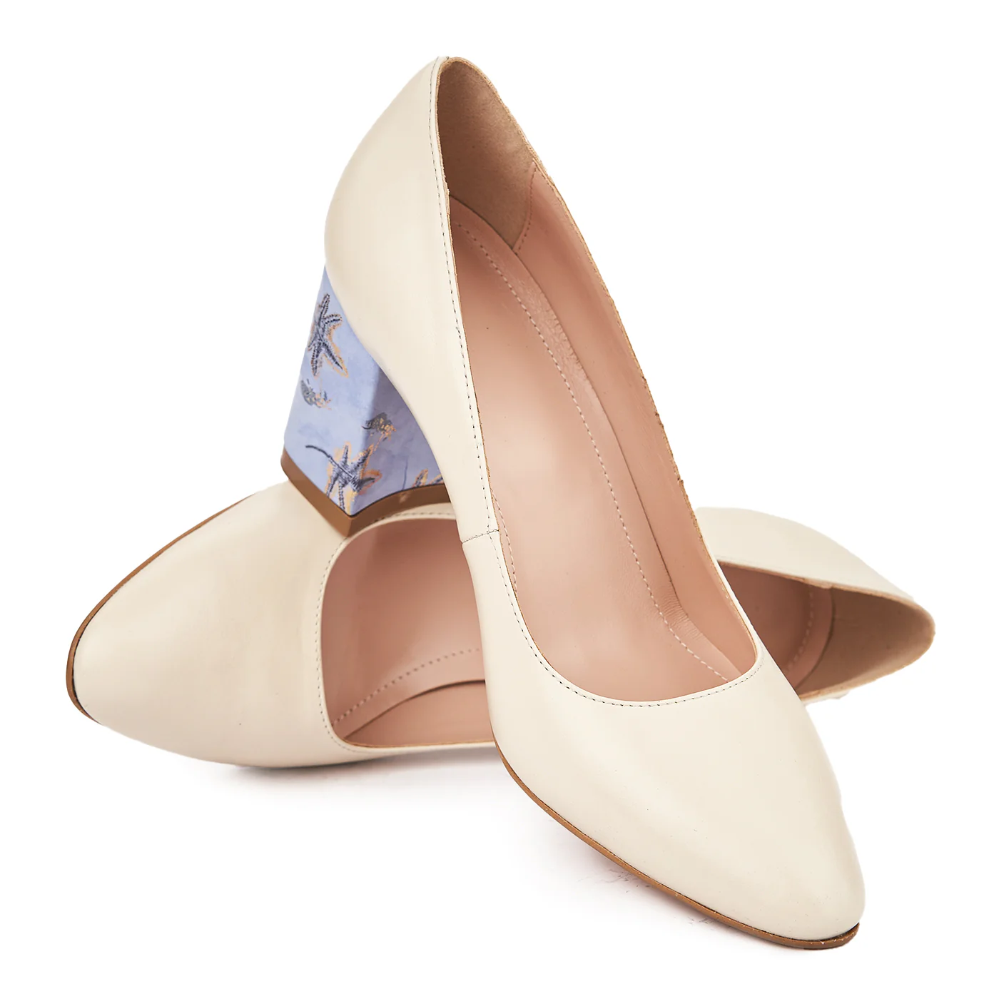 Pantofi dama toc gros din piele naturala crem 4771 - Image 4