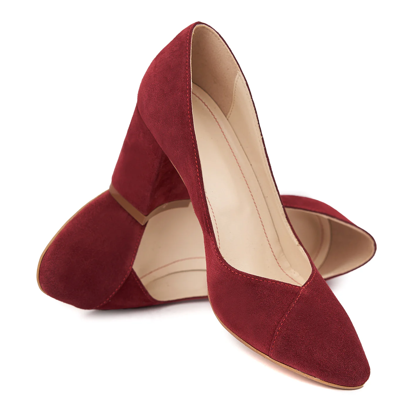 Pantofi dama toc gros din piele naturala grena 4643 - Image 4