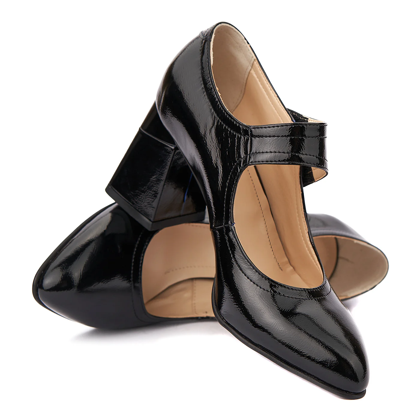 Pantofi dama toc gros din piele naturala neagra 4338 - Image 2