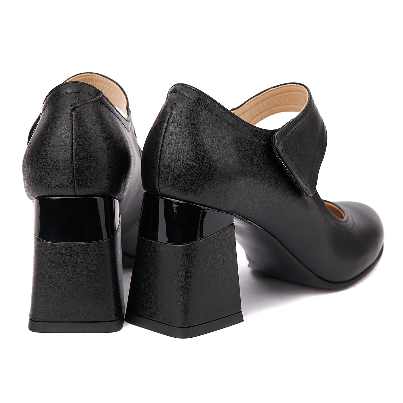 Pantofi dama toc gros din piele naturala neagra 4339 - Image 3