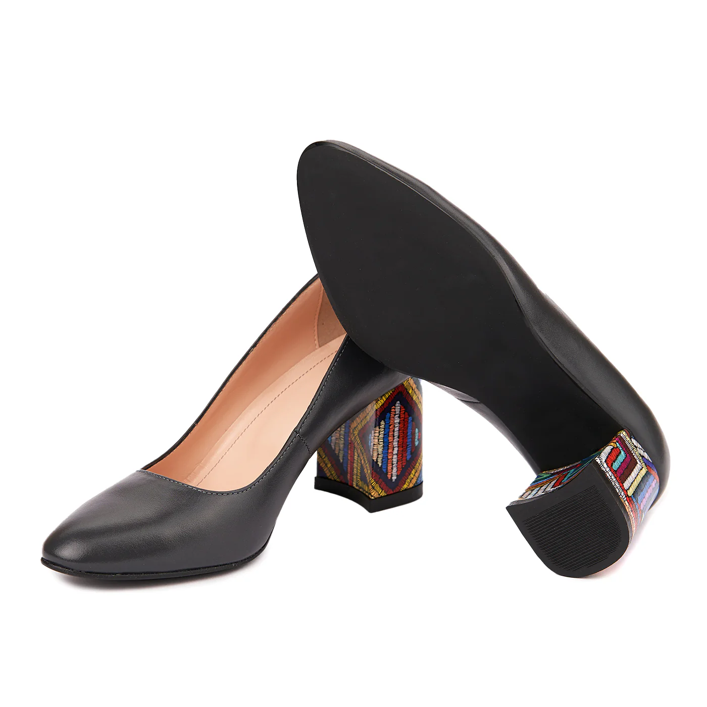 Pantofi dama toc gros din piele naturala neagra 4635 - Image 3