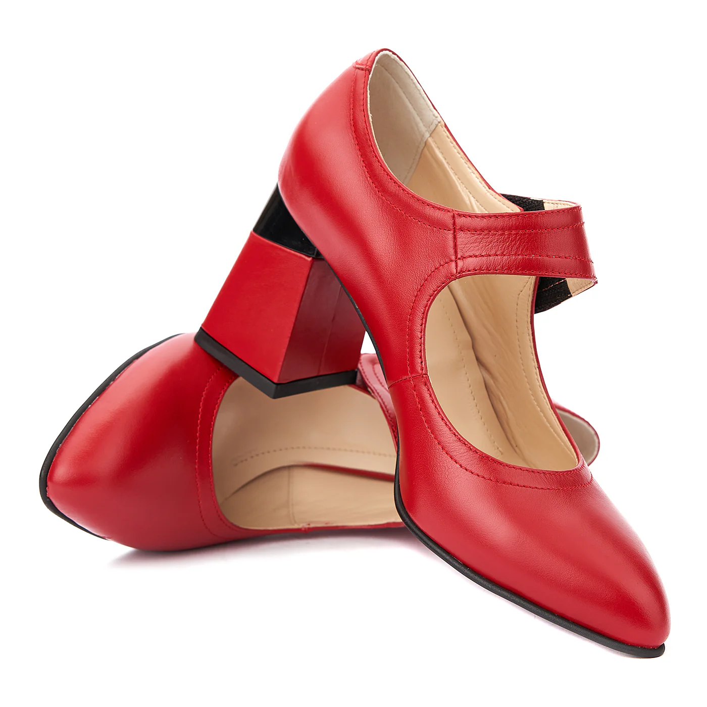 Pantofi dama toc gros din piele naturala rosie 4344 - Image 4