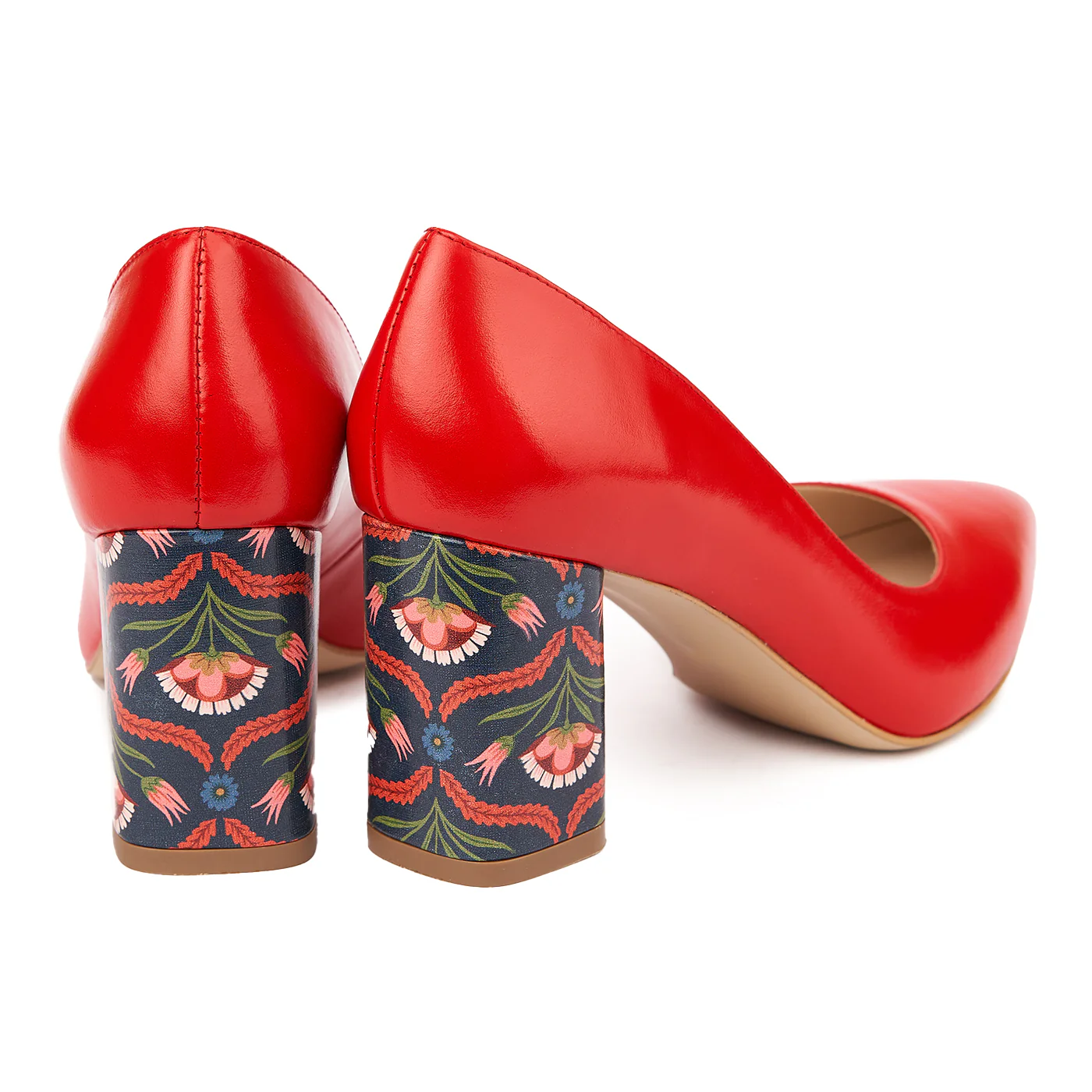 Pantofi dama toc gros din piele naturala rosie 4815 - Image 2