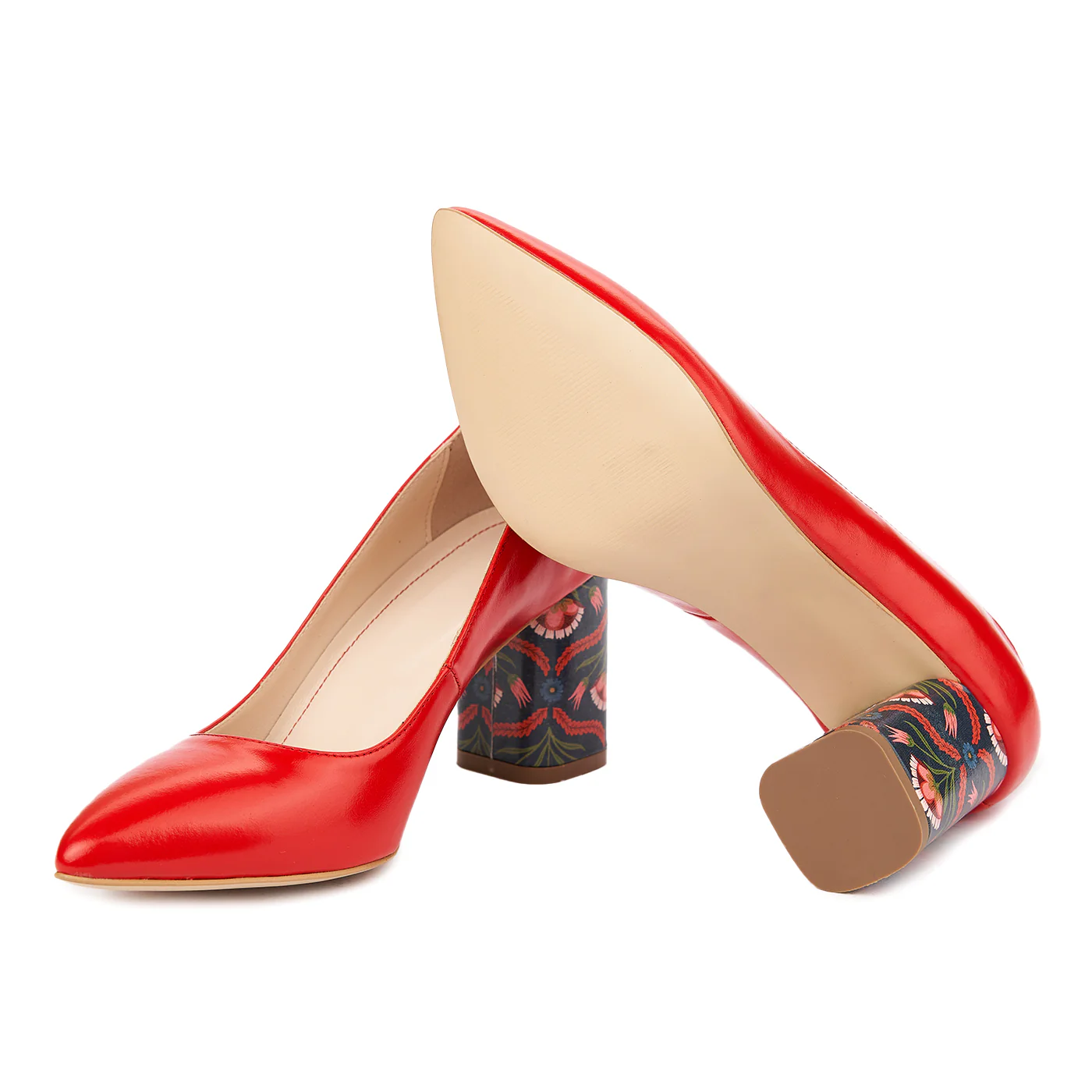 Pantofi dama toc gros din piele naturala rosie 4815 - Image 3