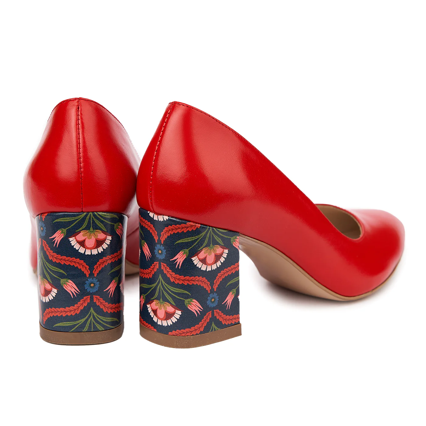 Pantofi dama toc gros din piele naturala rosie 4893 - Image 2